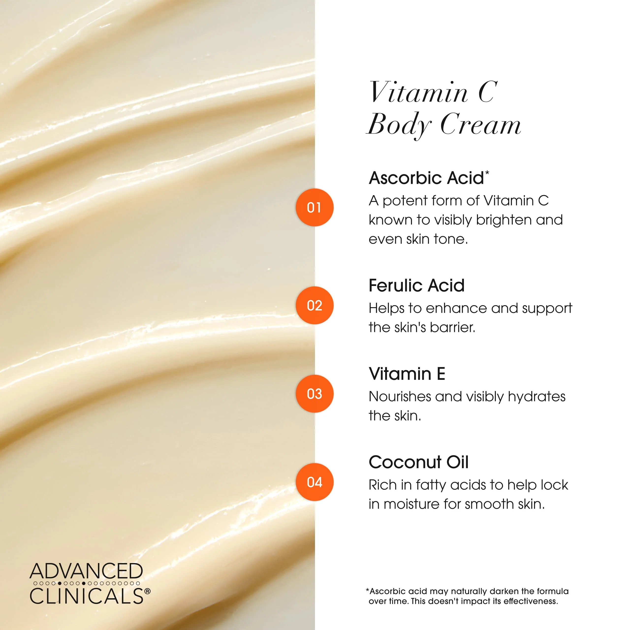 Advanced Clinicals Vitamin C Cream Visibly Brightening Body Lotion | Vitamin C Moisturizer Skin Care Body Cream For Women & Men Visibly Improves Look Of Dark Spots & Uneven Skin Tone, W/Travel Size - Image 6