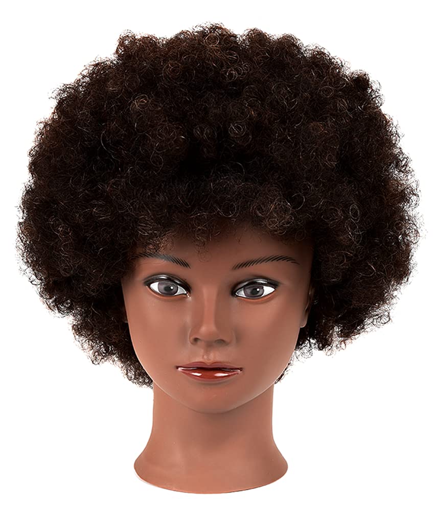African Mannequin Head with 100% Human Hair Mannequin Head Curly Cosmetology Manican Mannequins Heads with Stand for Display Practice Braiding Styling Training Head Hair Styling - Image 2