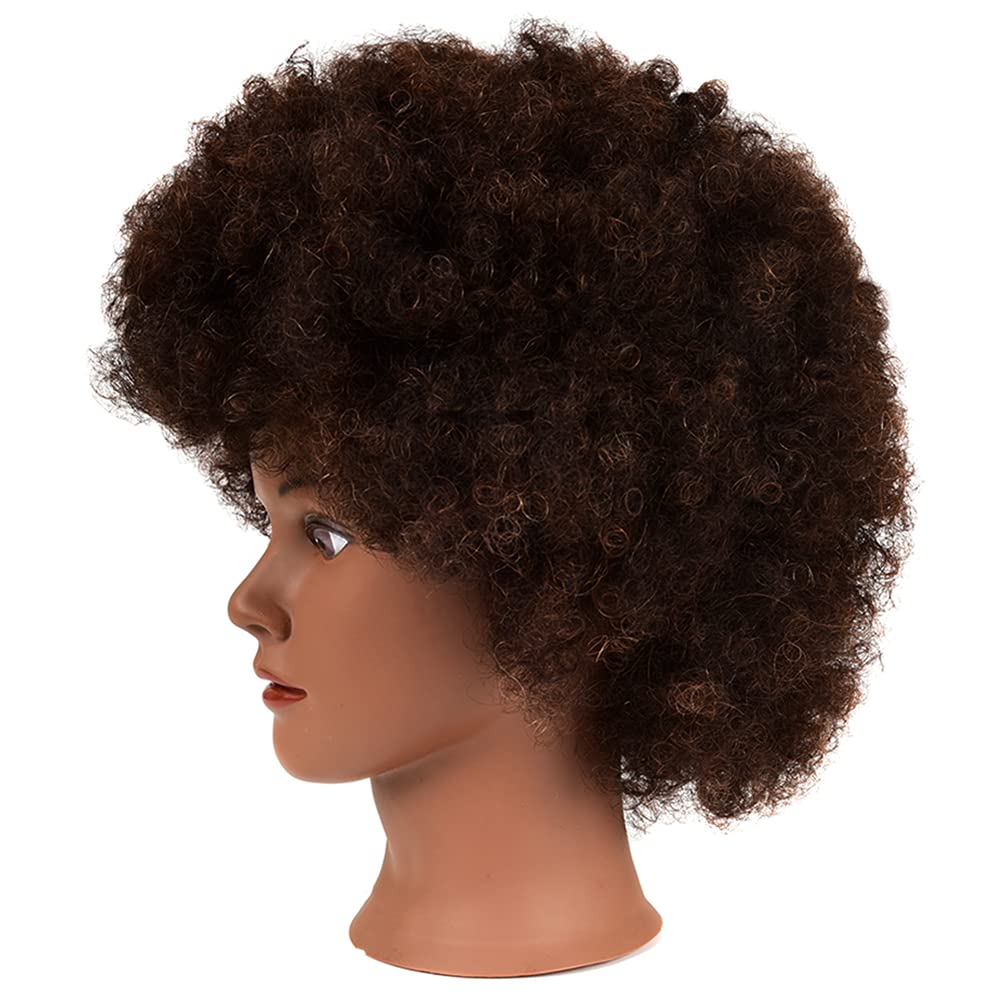African Mannequin Head with 100% Human Hair Mannequin Head Curly Cosmetology Manican Mannequins Heads with Stand for Display Practice Braiding Styling Training Head Hair Styling - Image 3
