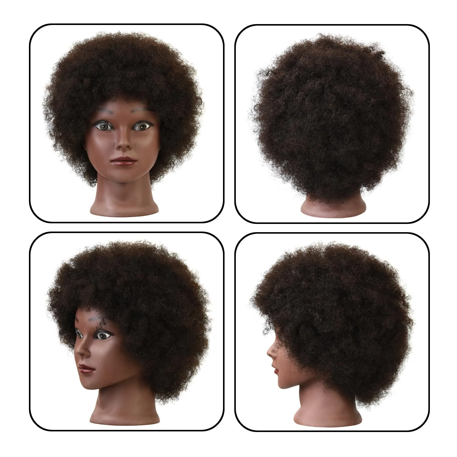 Afro Mannequin Head with 100% Human Hair Curly Hair Hairdresser Hair Styling Manikin Head Cosmetology Doll Head for Display Practice Braiding Styling with Clamp Stand - Image 2
