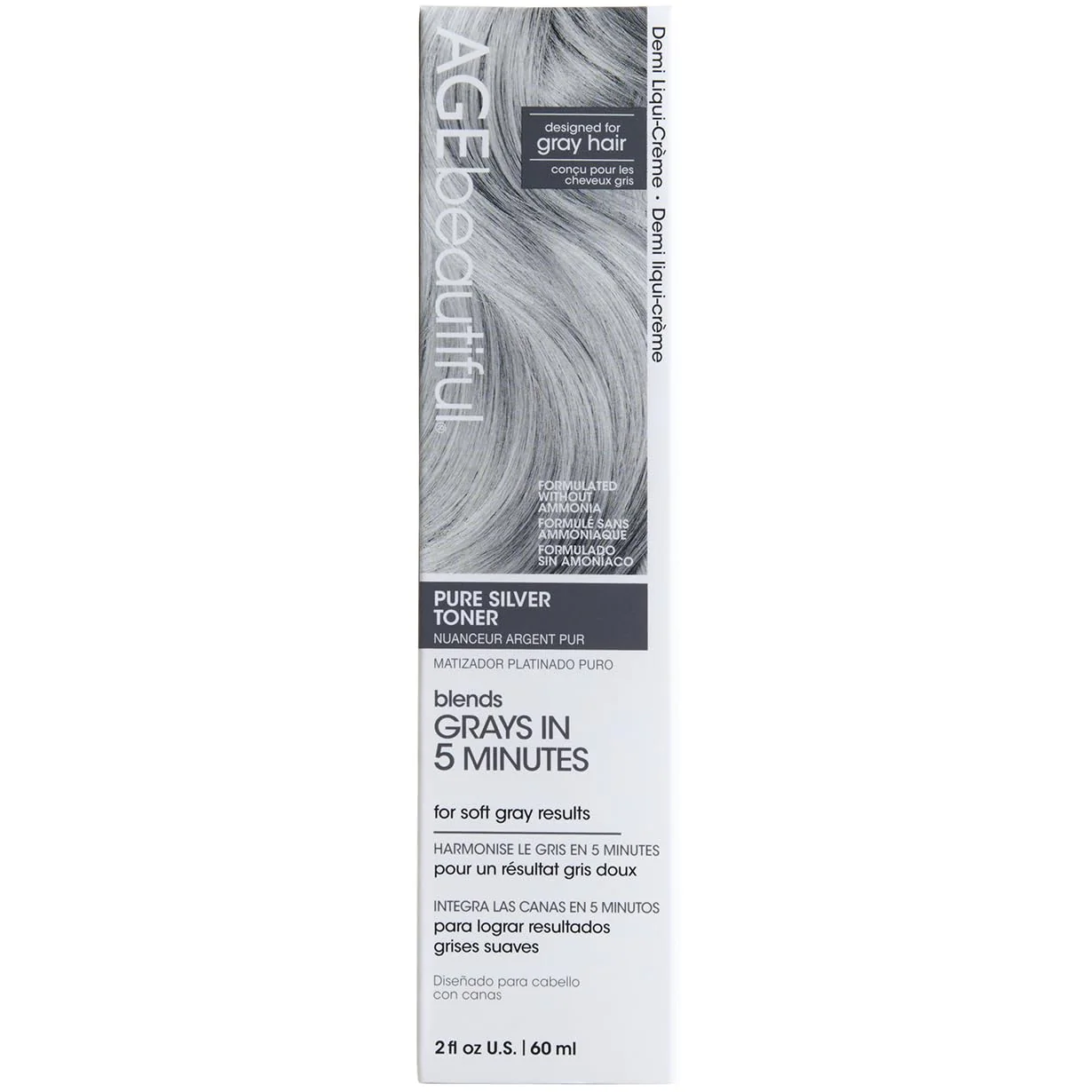AGE beautiful Pure Silver Demi Liqui-Creme 5-Minute Toner | Blend & Enhance Gray Hair with Soft Gray Tones | Neutralize Yellow Tones | Professional Salon Color