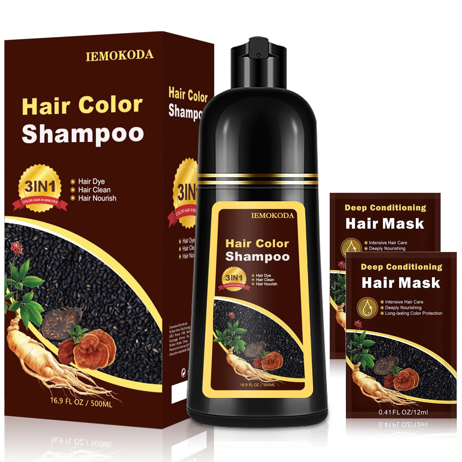 Agthyuve 3-in-1 Black Hair Dye Shampoo for Women & Men, 16.9 Fl Oz Instant Hair Color Shampoo 100% Gray Coverage, Semi-Permanent Herbal Hair Dye, Gentle DIY Home Salon (Black)