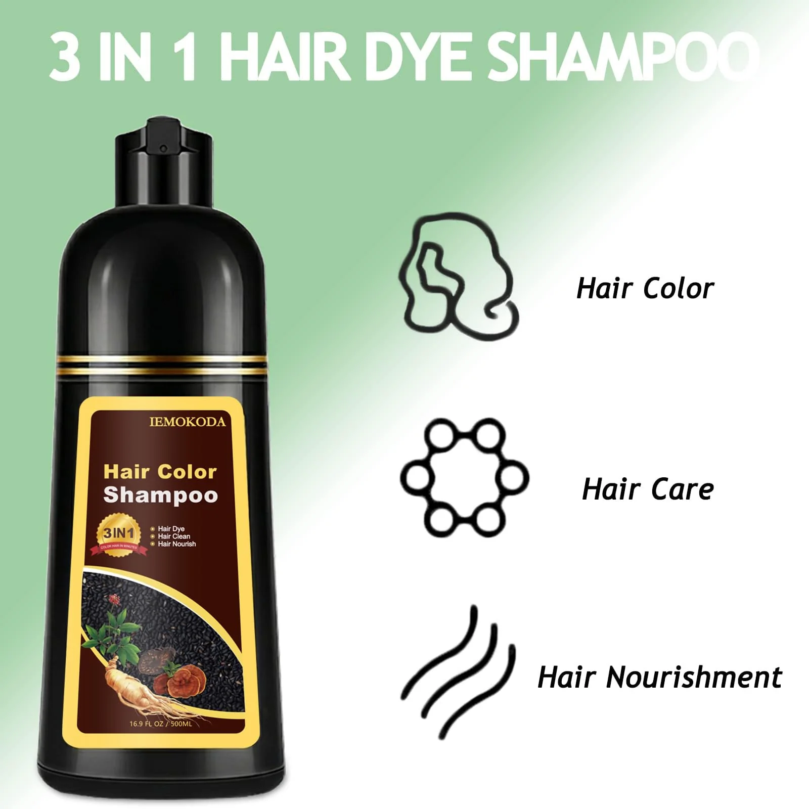 Agthyuve 3-in-1 Black Hair Dye Shampoo for Women & Men, 16.9 Fl Oz Instant Hair Color Shampoo 100% Gray Coverage, Semi-Permanent Herbal Hair Dye, Gentle DIY Home Salon (Black) - Image 3
