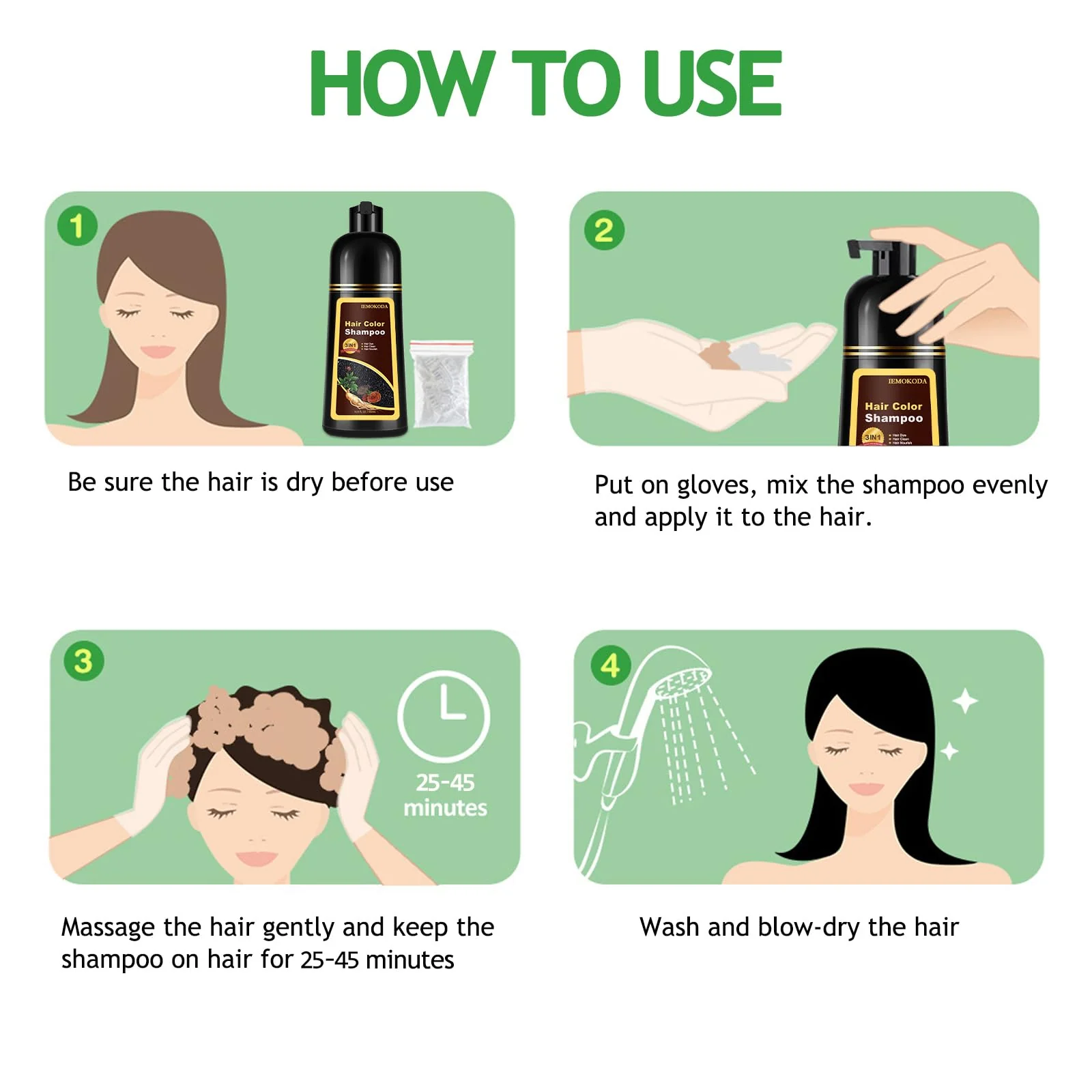 Agthyuve 3-in-1 Black Hair Dye Shampoo for Women & Men, 16.9 Fl Oz Instant Hair Color Shampoo 100% Gray Coverage, Semi-Permanent Herbal Hair Dye, Gentle DIY Home Salon (Black) - Image 7