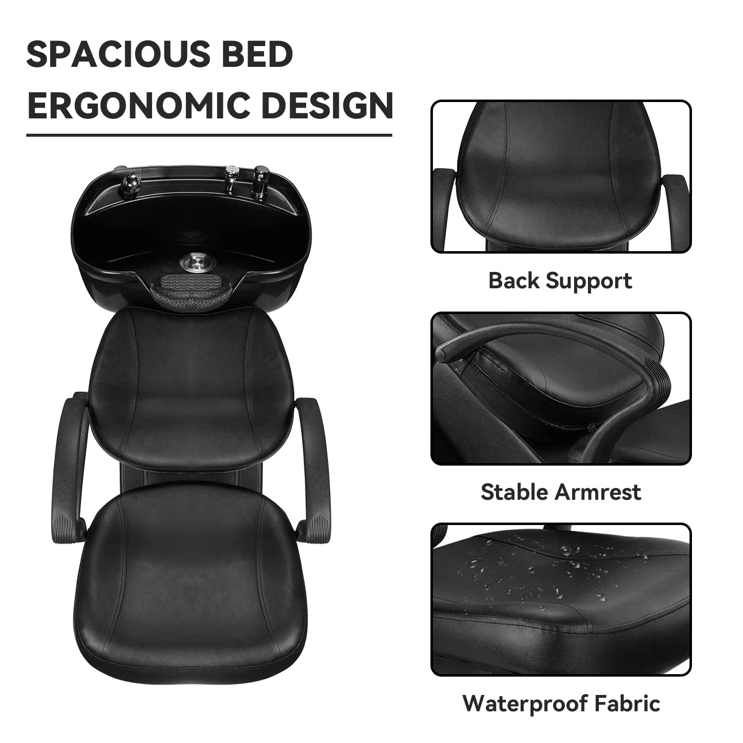 Ainfox Shampoo Barber Backwash Chair, ABS Plastic Shampoo Bowl Sink Chair for Spa Beauty Salon (Black) - Image 4