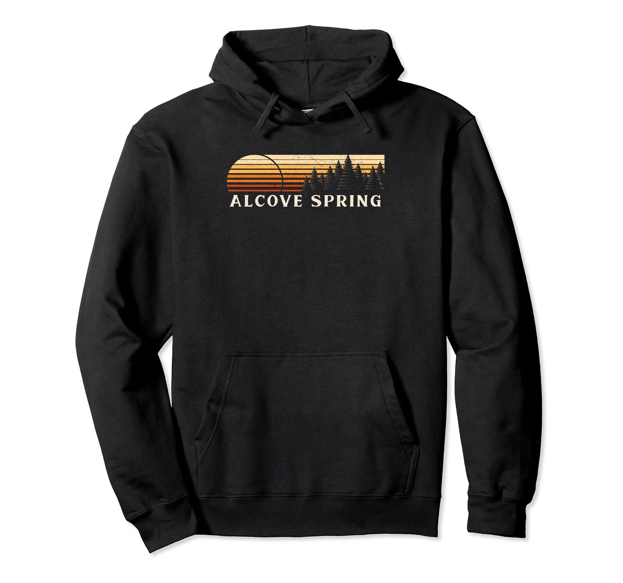 Alcove Spring, KS Vintage Evergreen Sunset Eighties Retro Pullover Hoodie