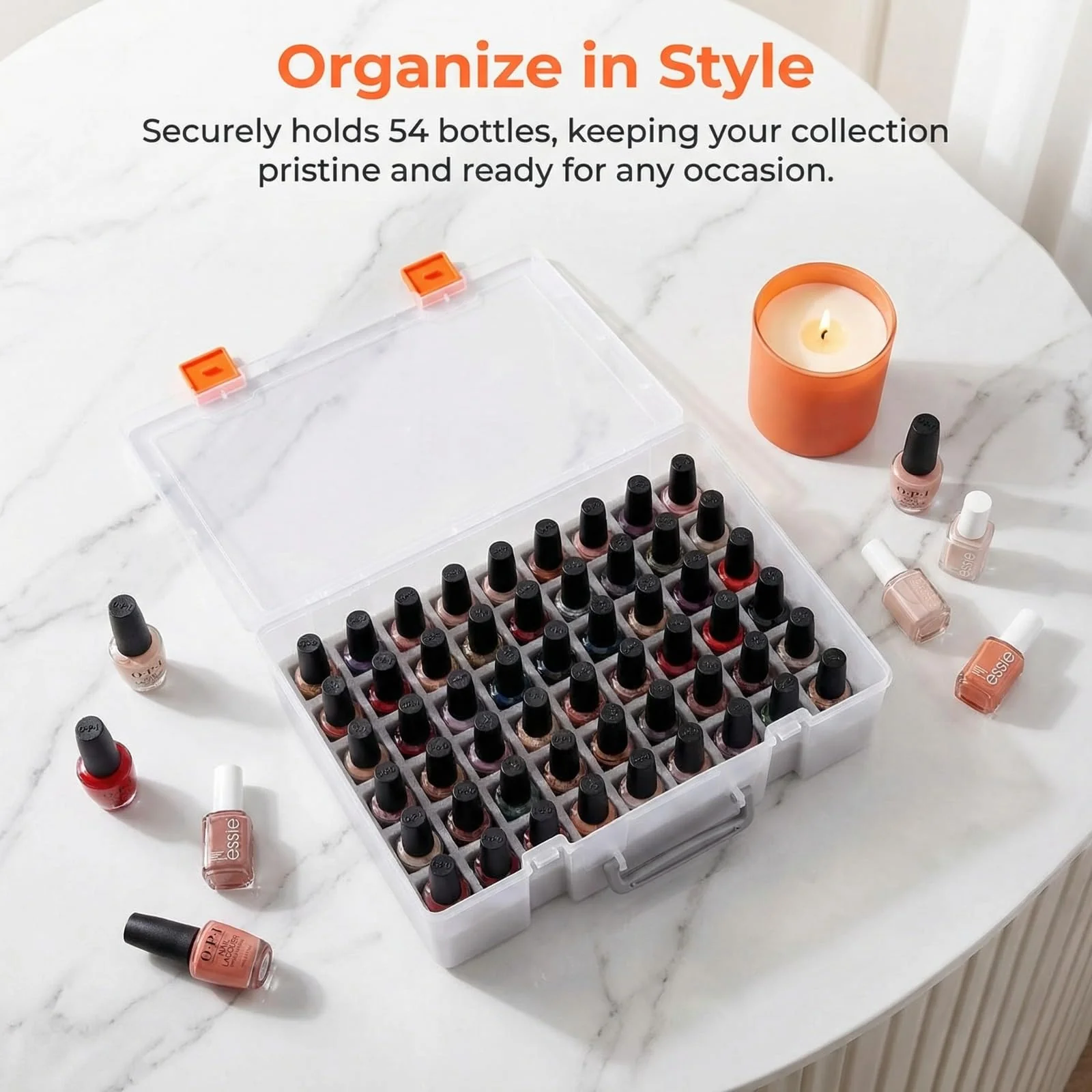 ALCYON 54-Bottle Nail Polish Organizer Case - Professional Clear Storage Box with Shockproof Sponge Foam - Secure Travel Bag for Beetles, for Essie - Prevents Glass Breakage Organized (Grey, For 54) - Image 8