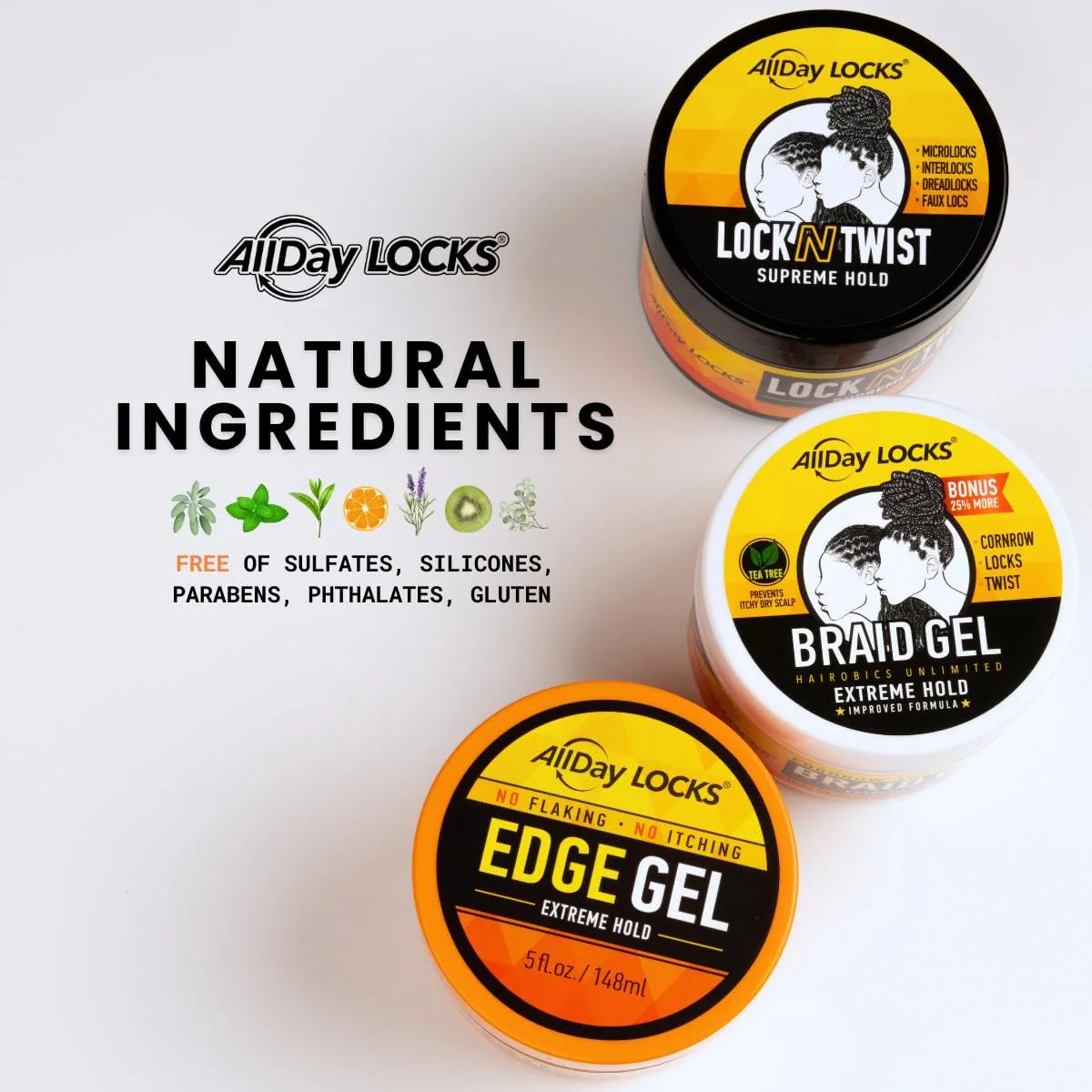 AllDay Locks Braid Gel Extreme Hold - Braiding Gel for Cornrows, Locks, & Twisting, Moisturizing Edge Control for Women and Men, Natural Formula for Extreme Hold - 5 oz