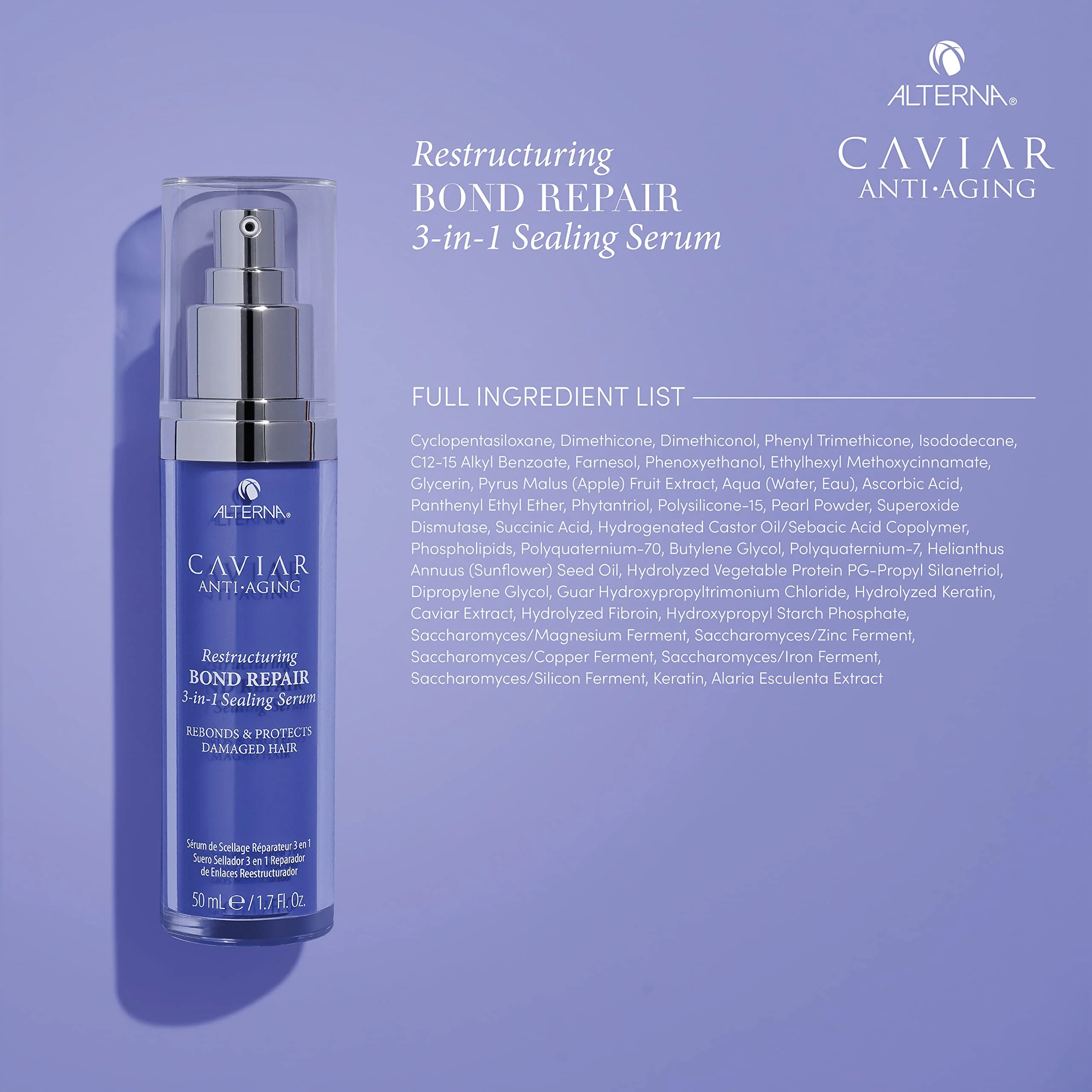 Alterna Haircare CAVIAR Anti-Aging Restructuring Bond Repair 3-in-1 Sealing Serum, Rebonds and Protects Damaged Hair,1.7 Fl Oz - Image 4