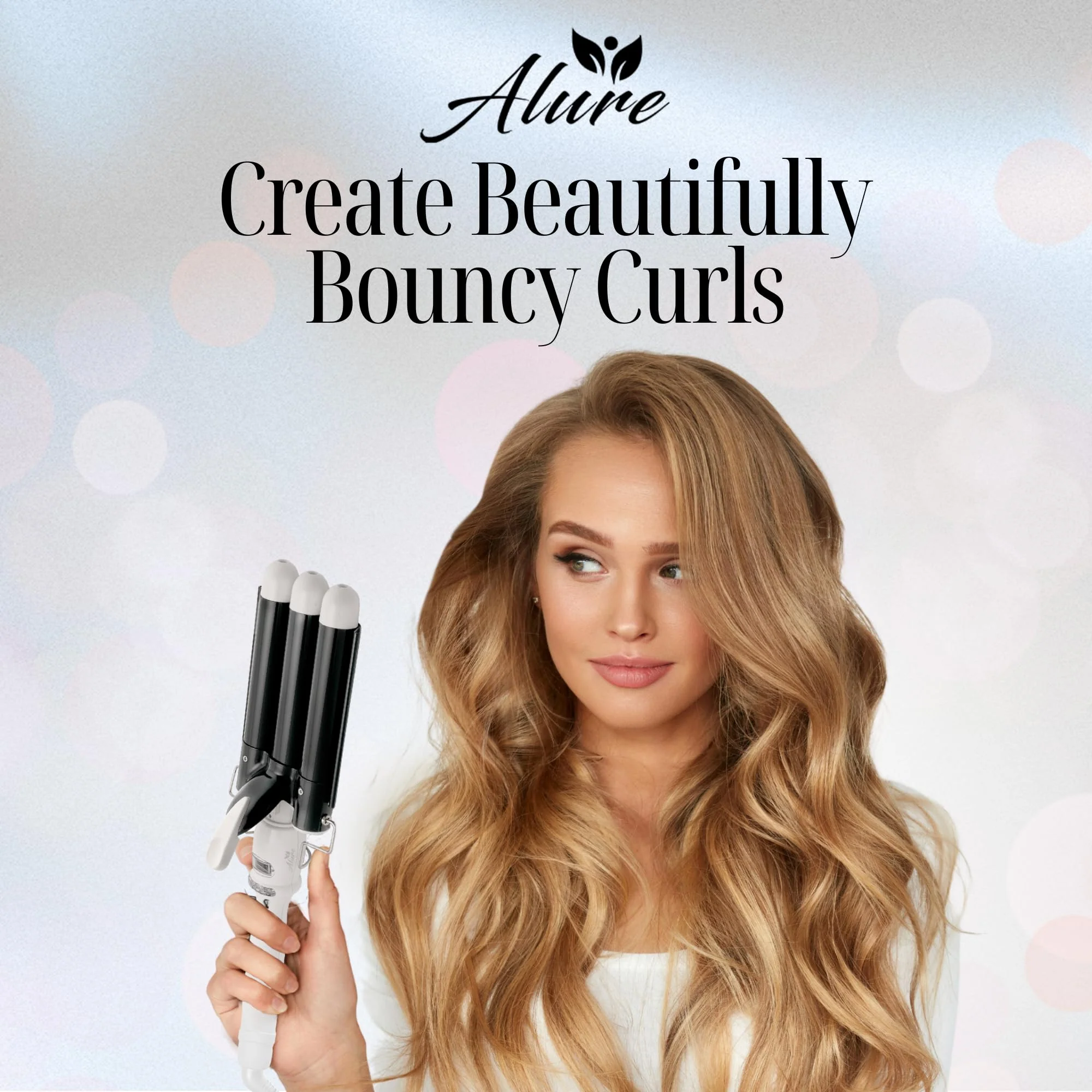 Alure Three Barrel Curling Iron Wand Hair Waver with LCD Temperature Display - 1 Inch Ceramic Tourmaline Triple Barrels, Dual Voltage Crimp (Black/White)