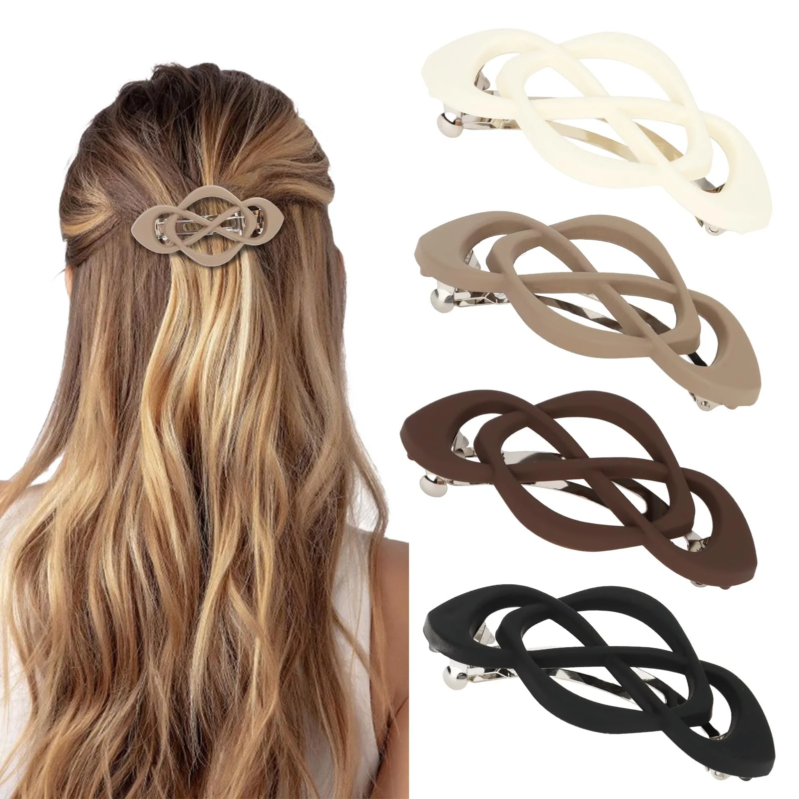 Amariver 4packs Hair Clips French Hair Barrettes for Women Beige Khaki Brown Black Accessories for Women Girls