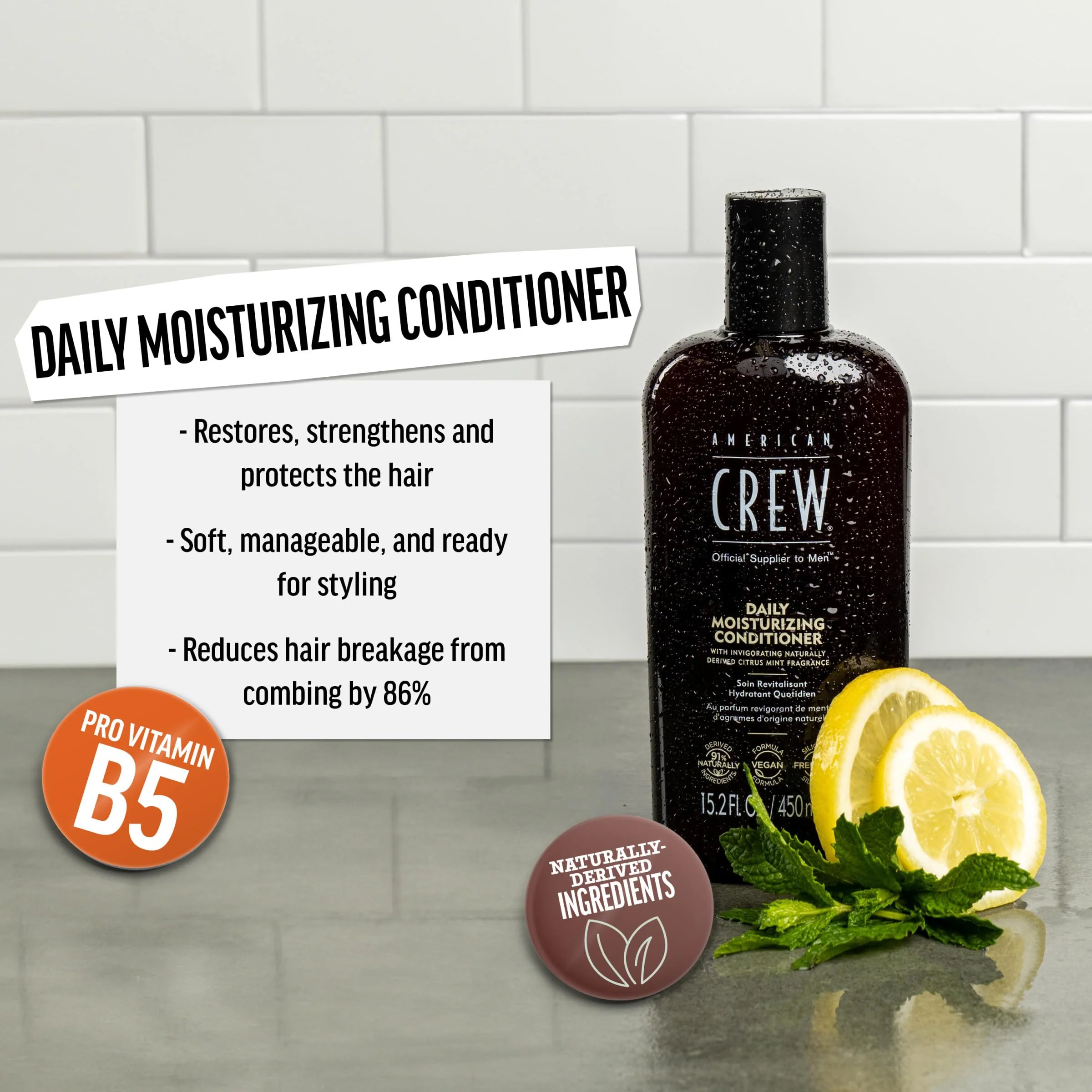 American Crew Conditioner for Men, Daily Moisturizer, Naturally Derived, Vegan Formula, Citrus Mint Fragrance, 33.8 Fl Oz - Image 3