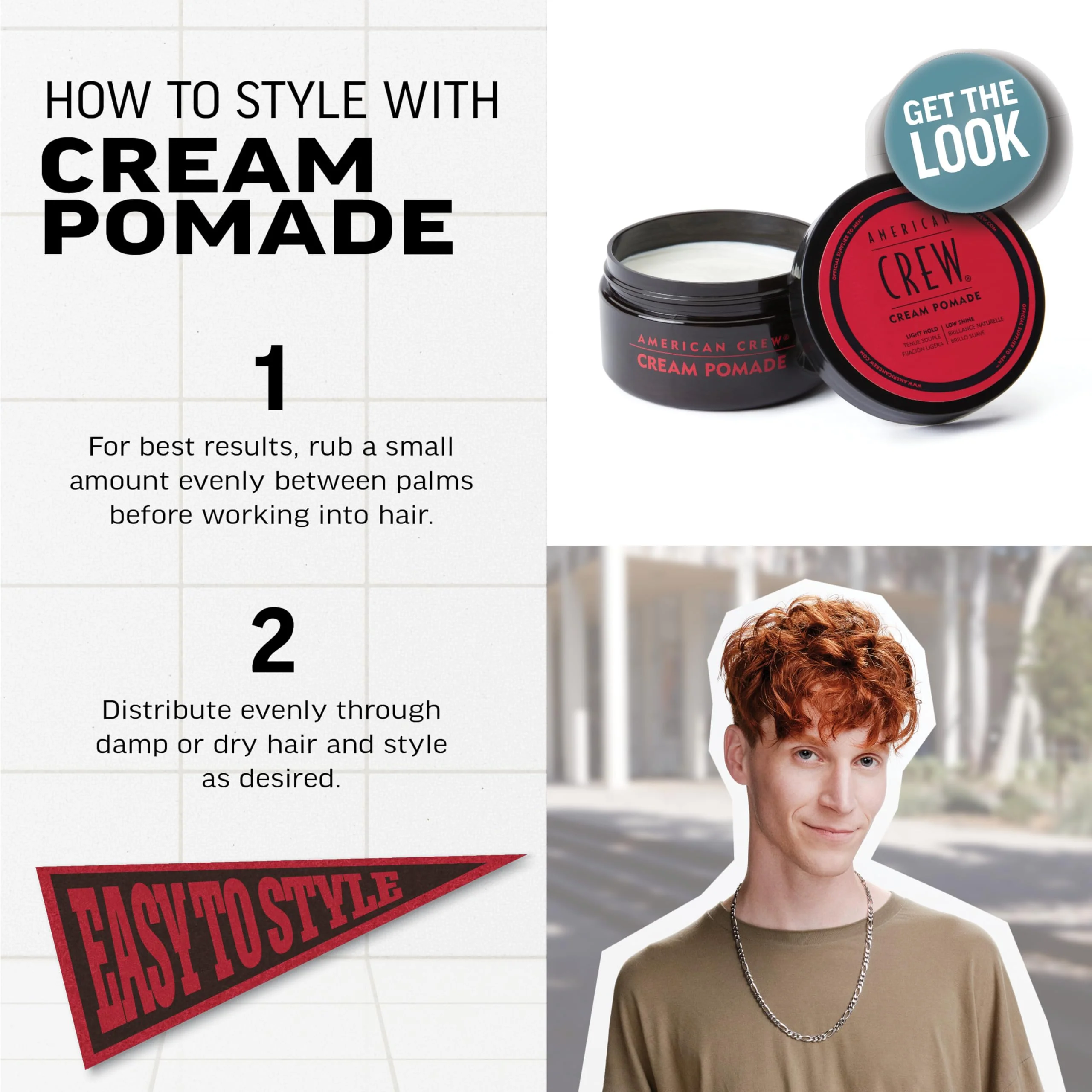 American Crew Men's Hair Cream Pomade, Like Styling Gel with Light Hold & Low Shine, 3 oz - Image 5