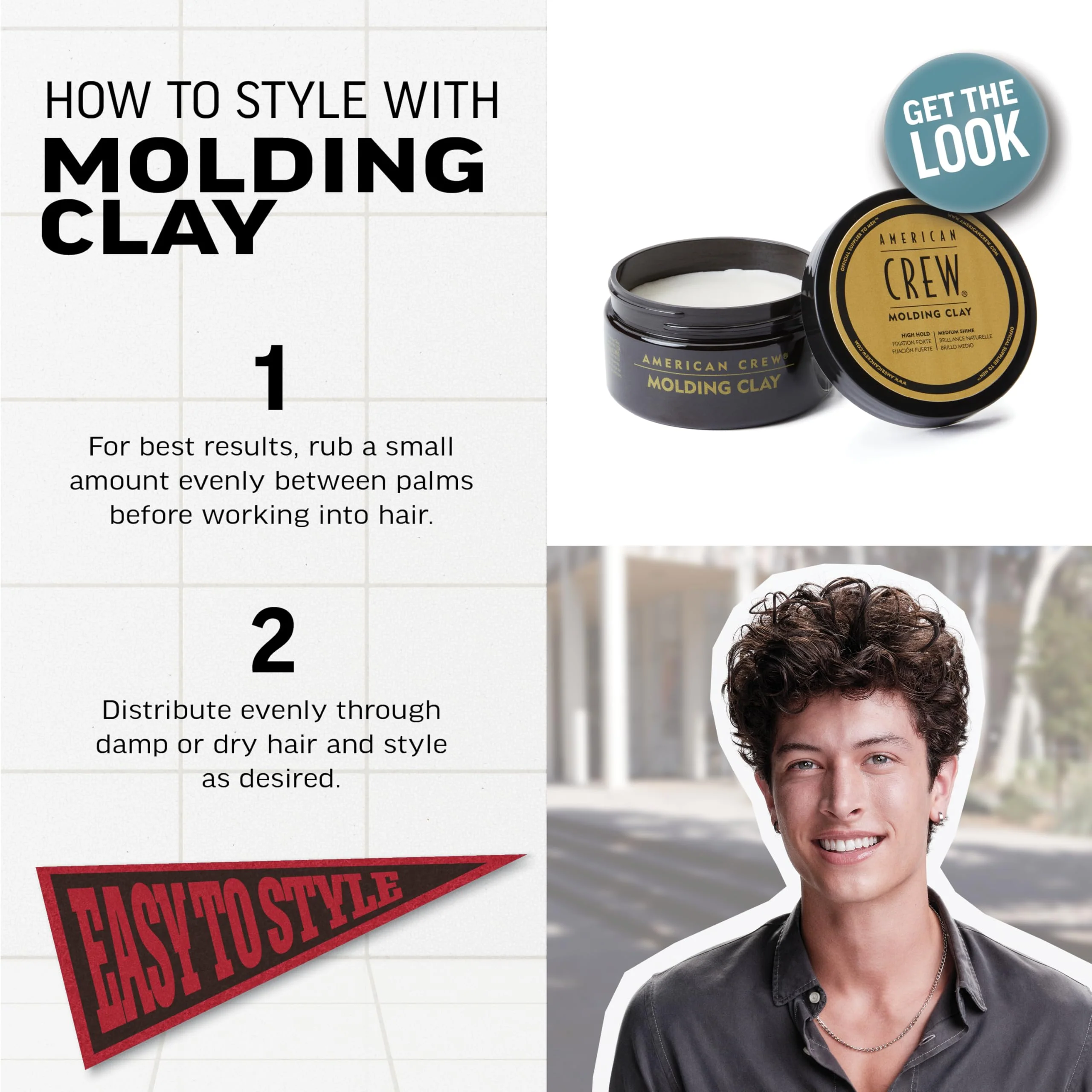 American Crew Men's Hair Molding Clay, Like Styling Gel with Strong Hold & Medium Shine, 3 oz - Image 6