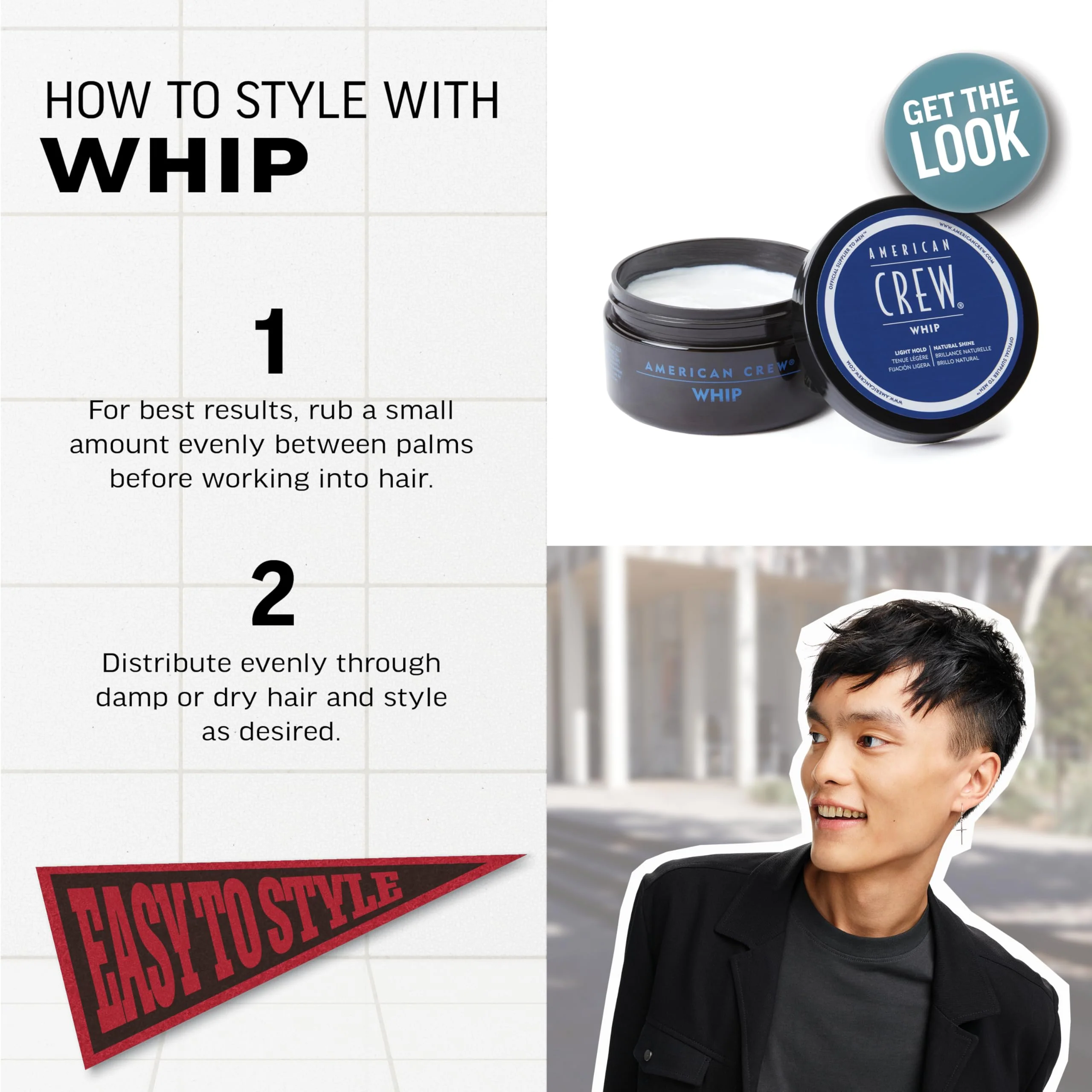 American Crew Men's Whip Styling Cream, Like Hair Gel with Light Hold & Natural Shine, 3 oz - Image 6