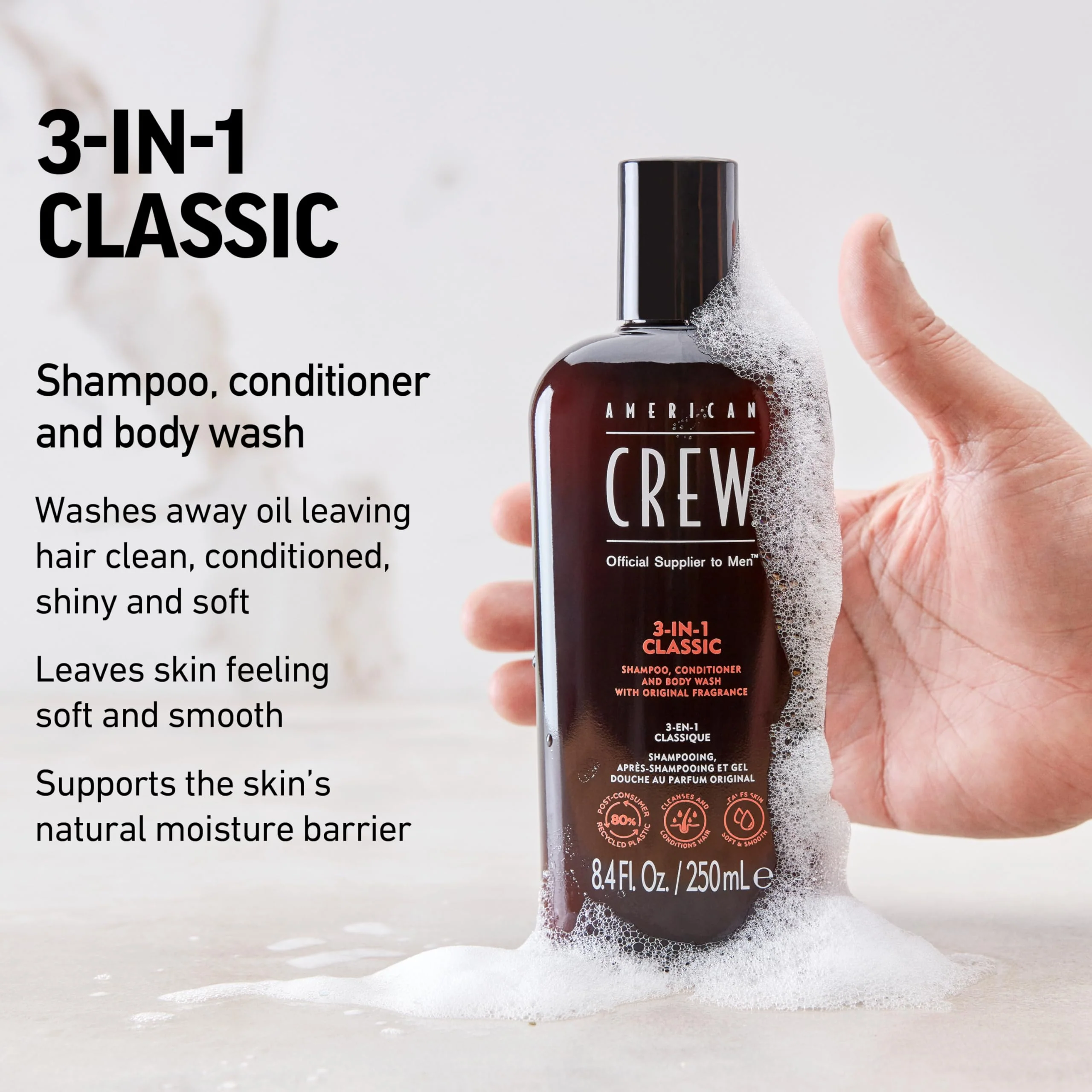 American Crew Shampoo, Conditioner & Body Wash for Men, 3-in-1, 33.8 Fl Oz - Image 4