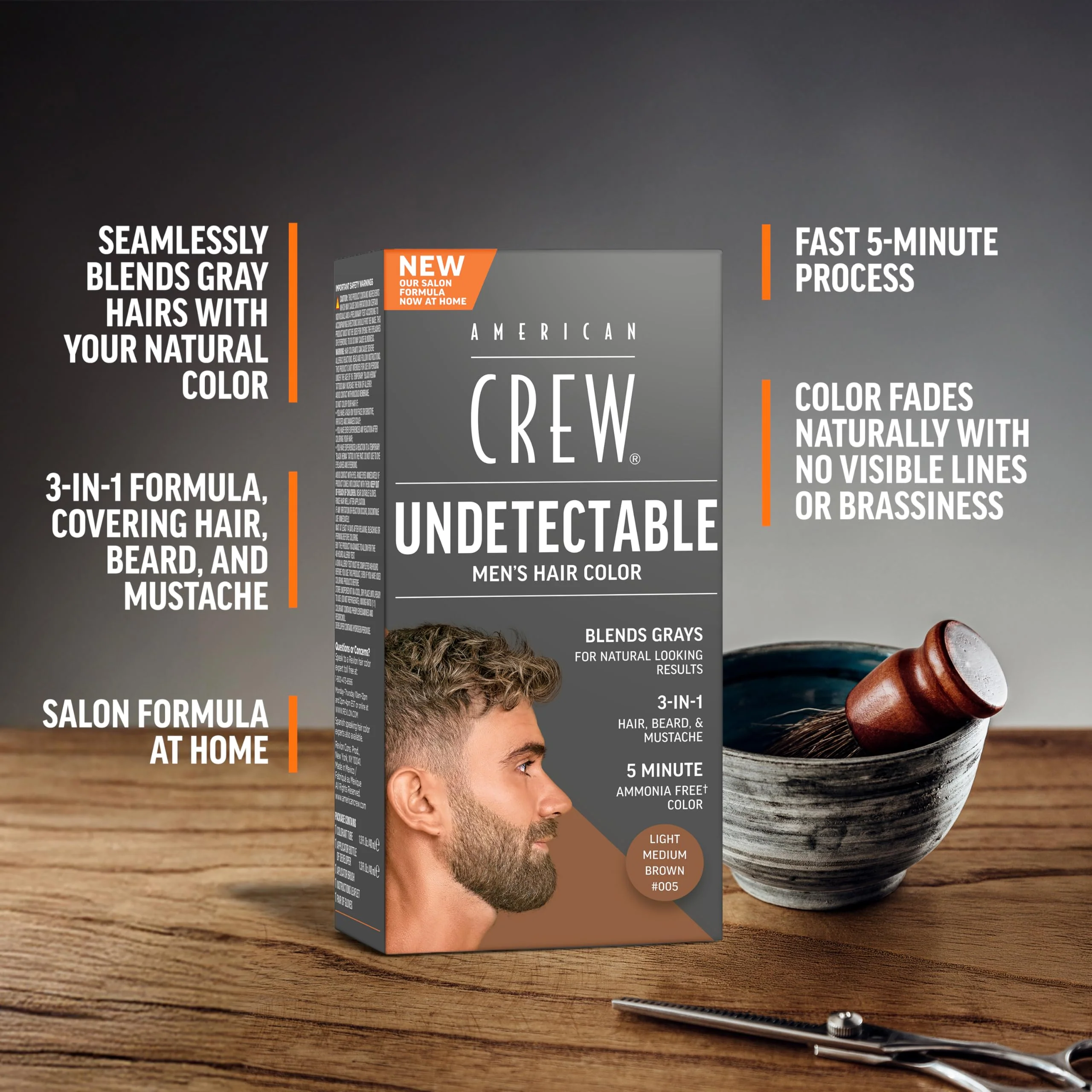 American Crew Undetectable Men's Hair Color |Light Medium Brown Demi-Permanent Hair Dye | Natural-Looking Gray Coverage for Men, 005 Light Medium Brown, 1 pack - Image 2