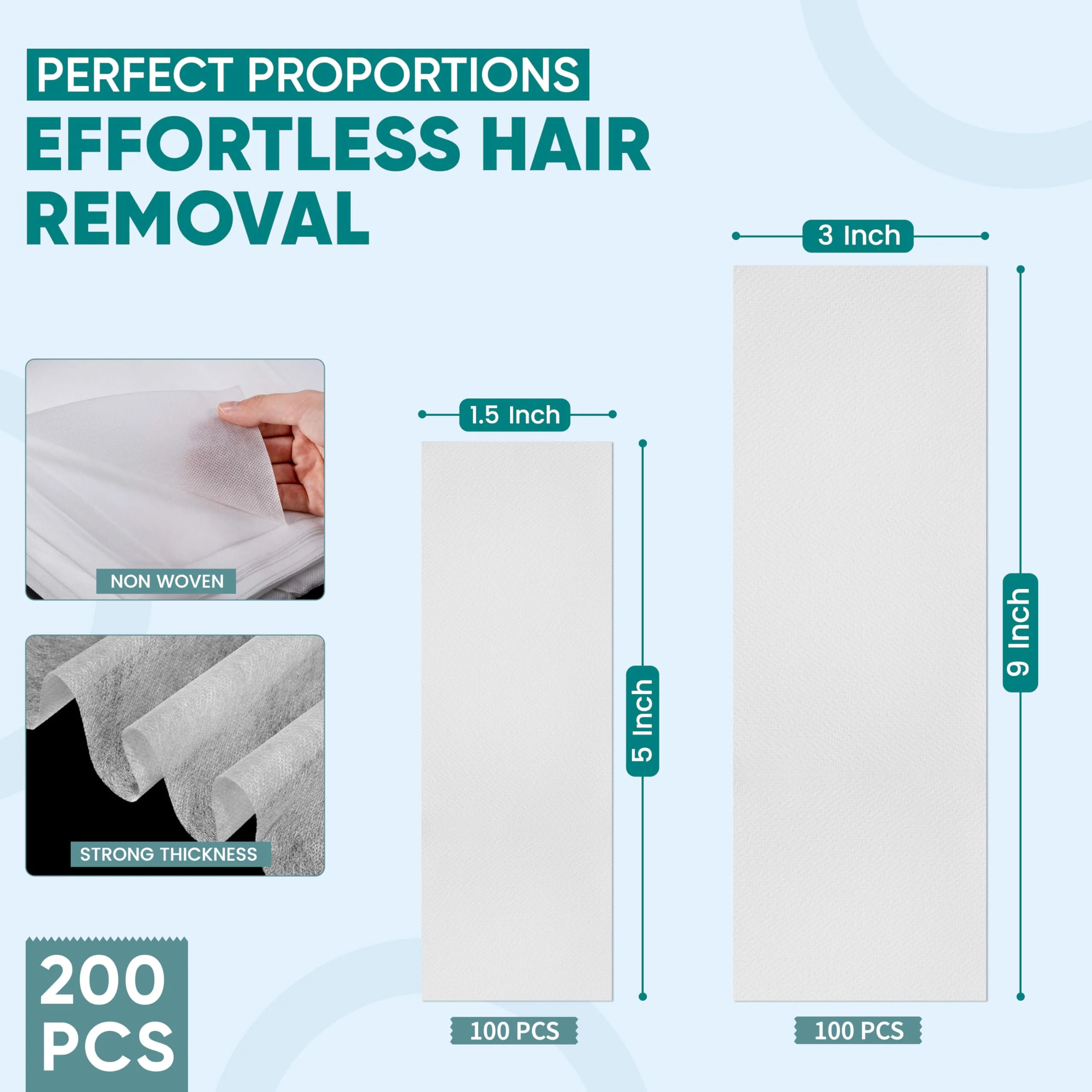 Amira Beauty 200 Non Woven Wax Strips for Hair Removal - Gentle Wax Paper for Waxing Face, Bikini, and Body - Pre Cut, Tear Resistant Small and Large Strips - Image 4