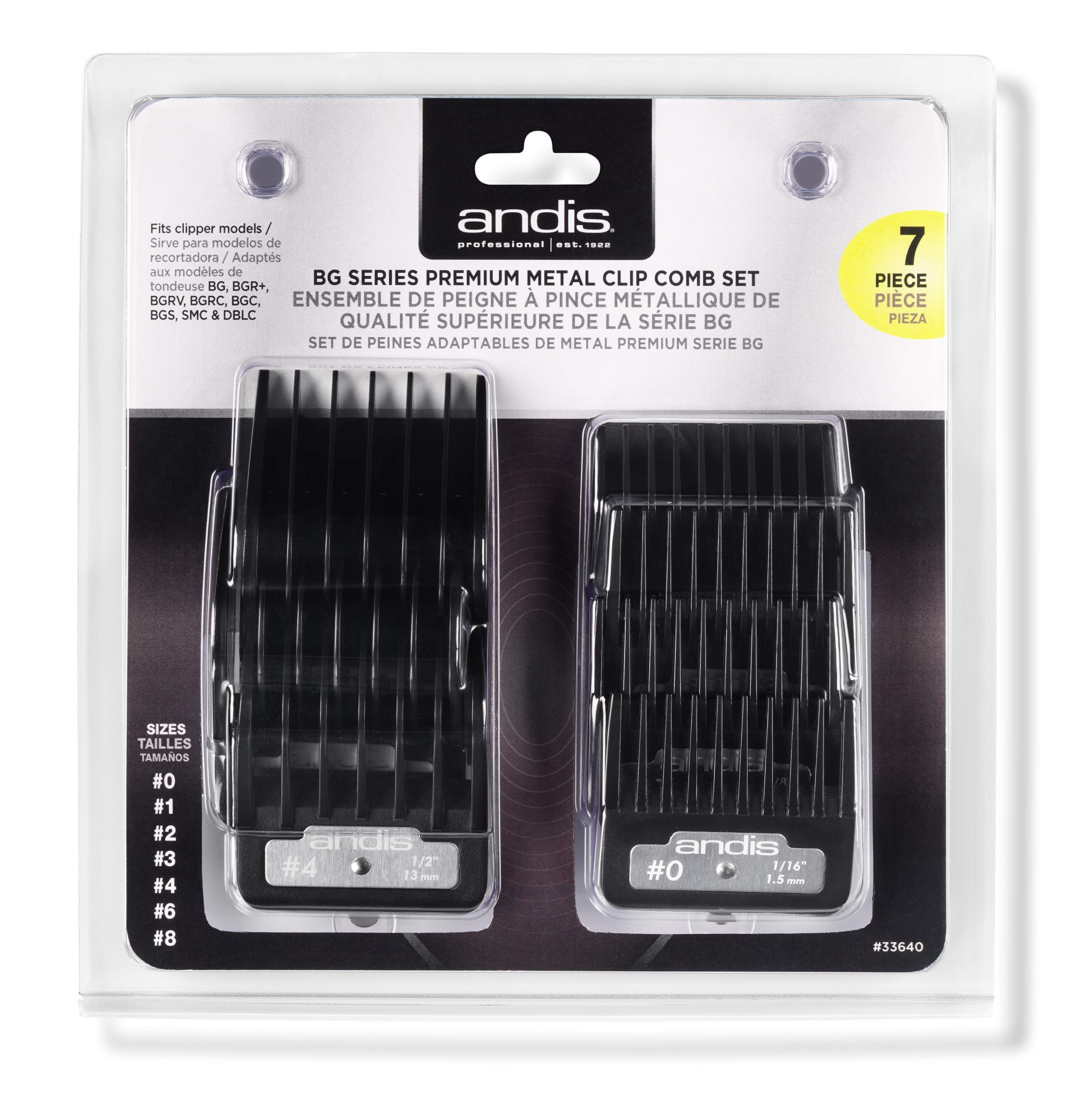 Andis 33640 BG-Series Premium Metal Clip Comb Set - Provides Sharp Cutting Blades with Long-Lasting Performance, Available in 7 Different Sizes – Black - Image 3