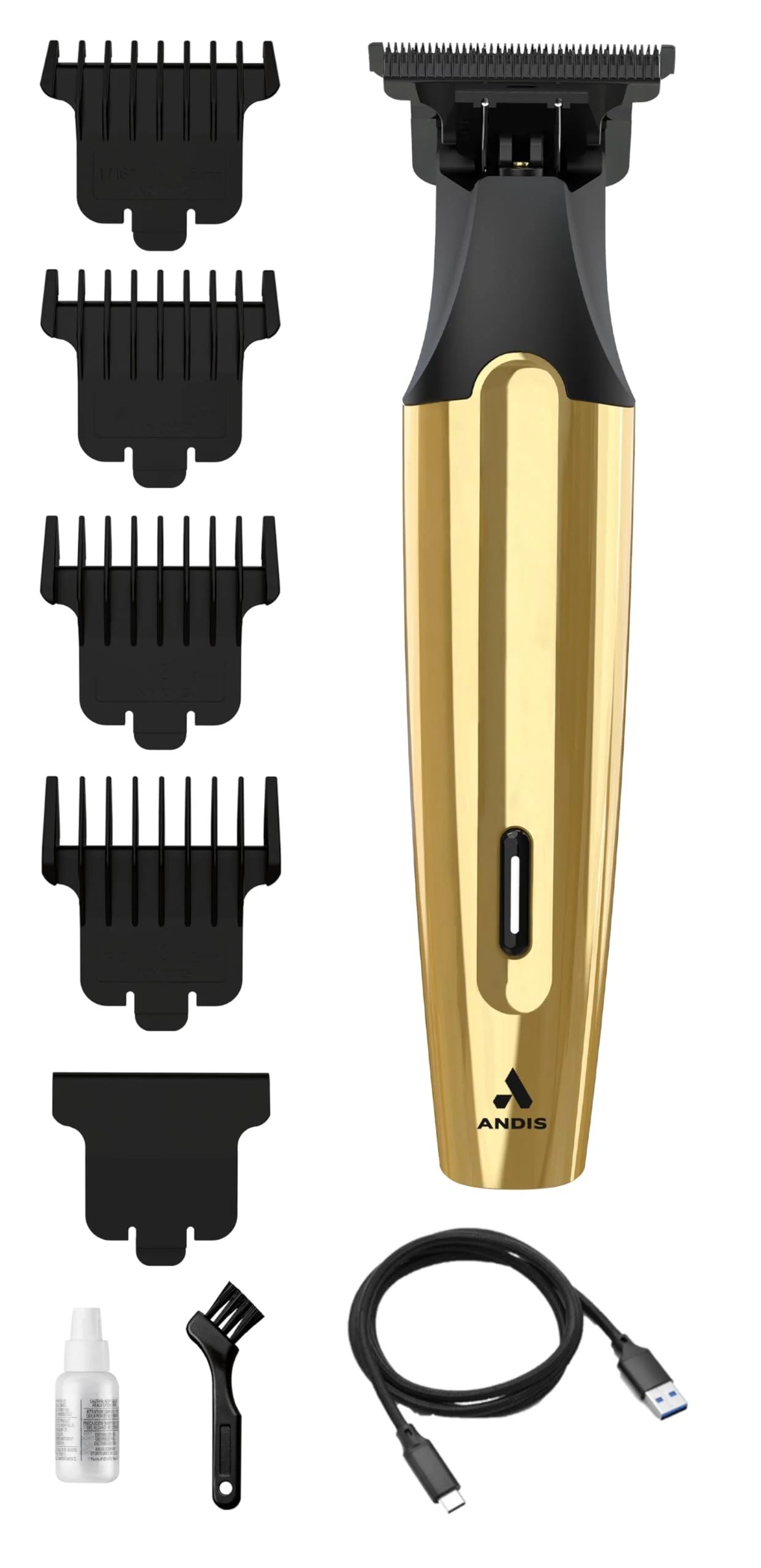 Andis 562442 Insight Slim Cordless High Powered Rotary Motor Hair Trimmer, 9-Piece Kit, Stainless-Steel T-Blade, Lithium-Ion Battery, Travel Lock, Gold - Image 8