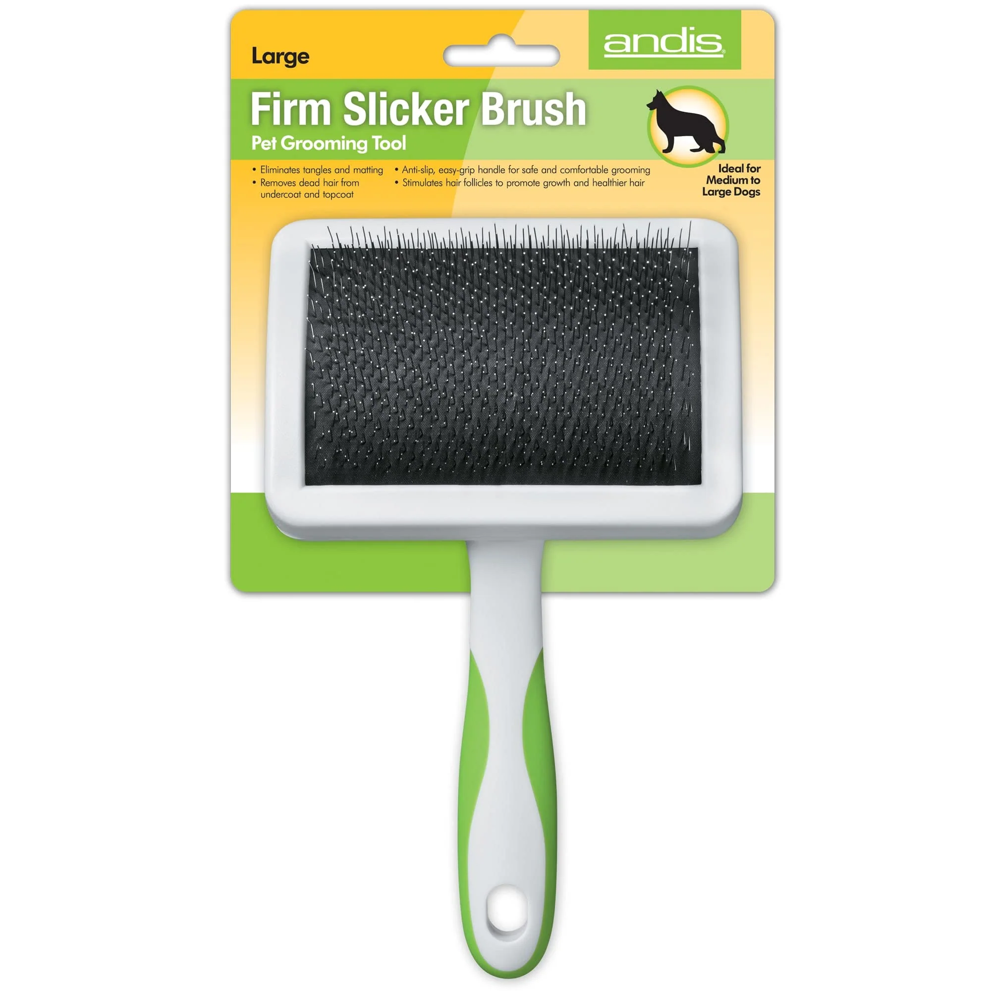 Andis 65710 Self-Cleaning Animal Slicker Brushes with Curved Stainless-Steel Bristles for All Breeds - Reduces Shedding by Up to 90%, Removes Tangles, Dirt & Loose Hair – Large, Green,Black - Image 3