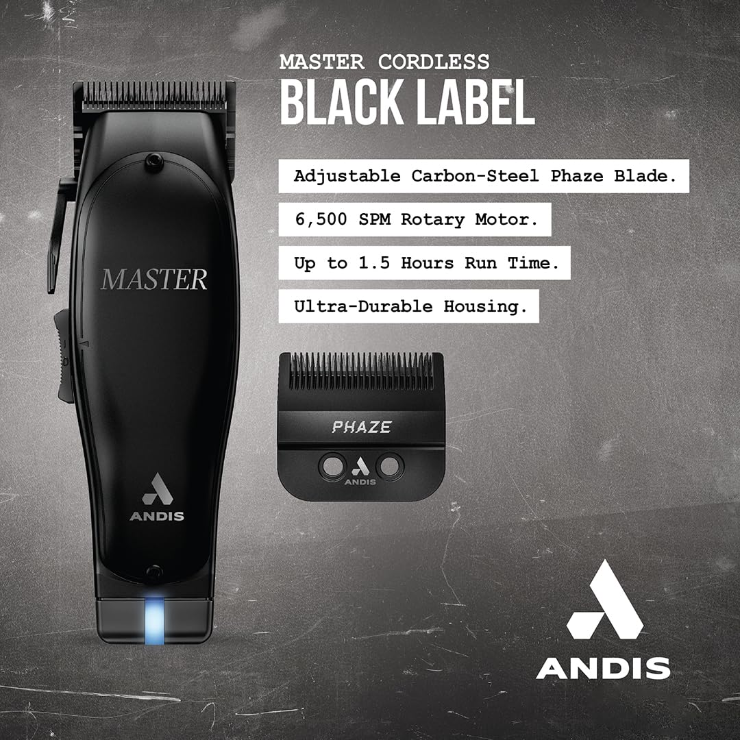 Andis Black Label MLC Professional Master Cordless Lithium-Ion Hair Clipper, Adjustable Carbon Steel Blade for Close Cutting, Black - Image 3