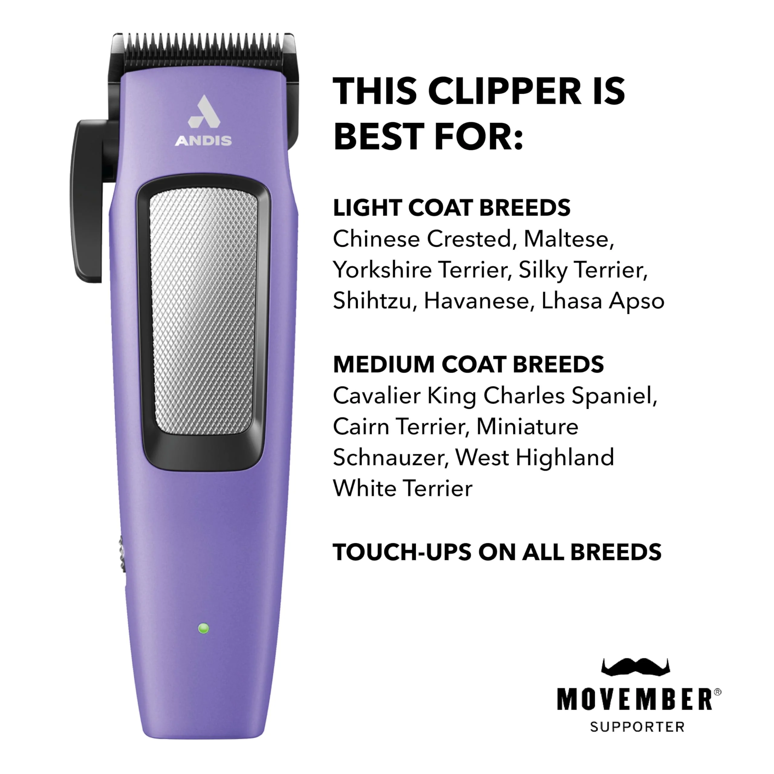 Andis Easy Clip Adjustable Blade Cordless II Dog Clipper, 10 Piece Kit, Lithium-Ion Battery, Purple, 560017 - Image 2