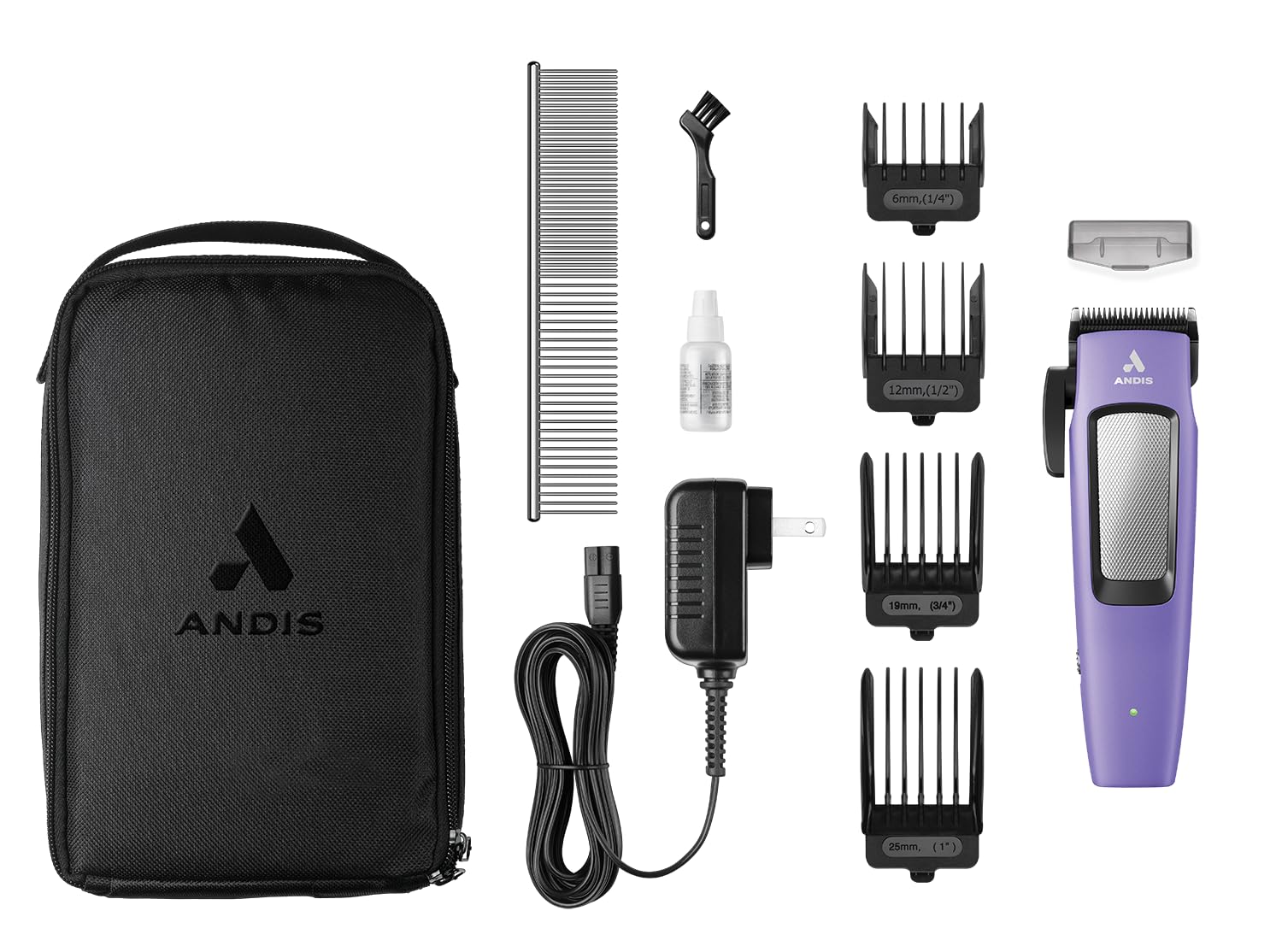Andis Easy Clip Adjustable Blade Cordless II Dog Clipper, 10 Piece Kit, Lithium-Ion Battery, Purple, 560017 - Image 5