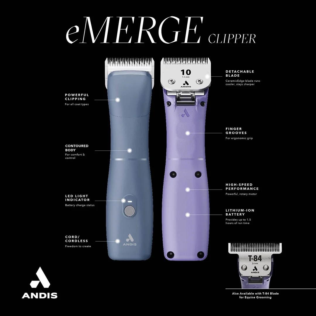 Andis Emerge Lithium-ion Cordless Detachable Blade Dog Clipper, for All Coats & Breeds, Purple, 560489 - Image 6