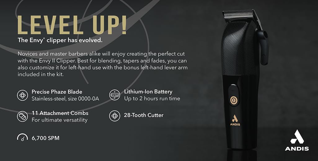 Andis Envy II Cordless Clipper, Professional Lithium-ion Electric Beard & Hair Clipper, Phaze Blade, Cordless, Black - Image 4