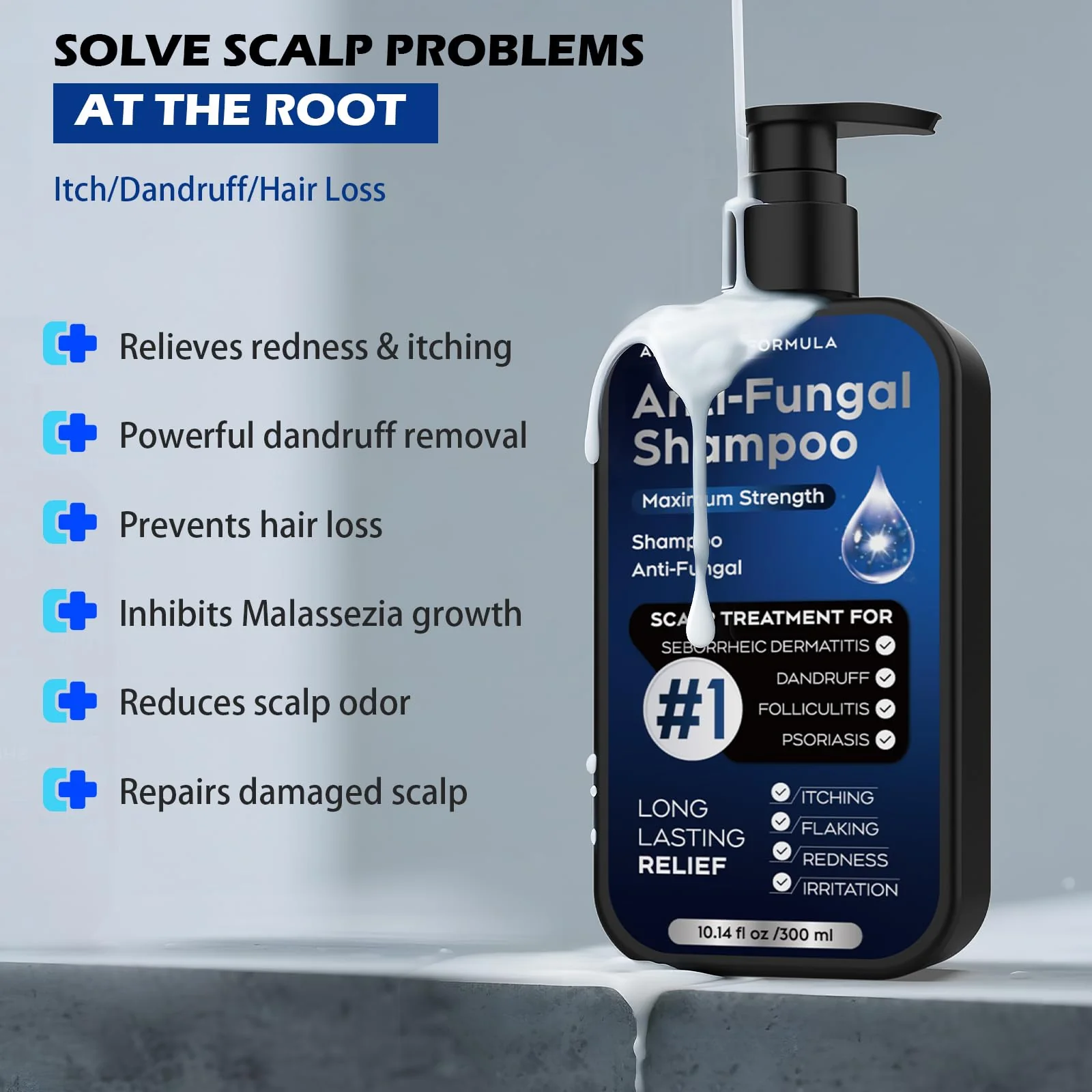 Antifungal Psoriasis Shampoo for Seborrheic Dermatitis, Folliculitis & Scalp Psoriasis, Anti-Dandruff Shampoo for Men & Women, Relieves Scalp Itching, Dryness, Sulfate & Paraben-Free, 10.1 Fl Oz-Fresh - Image 8