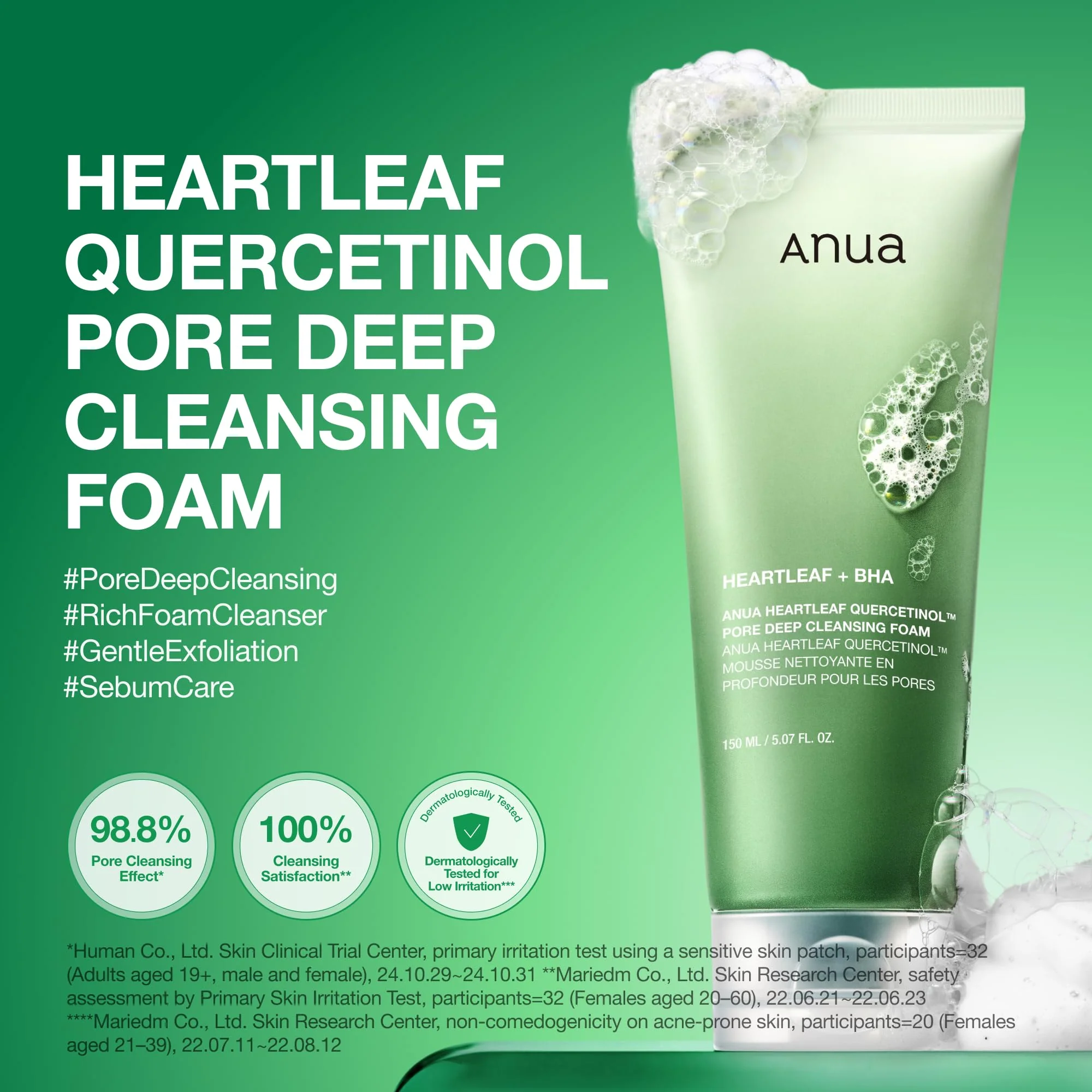 Anua Heartleaf Quercetinol Pore Deep Cleansing Foam, Face wash for Pore Refining Cleanser, Hydrating Daily Facial Cleanser For Double Cleansing, Gentle Foaming with BHA, Korean Skincare, 5.07 fl.oz. - Image 2