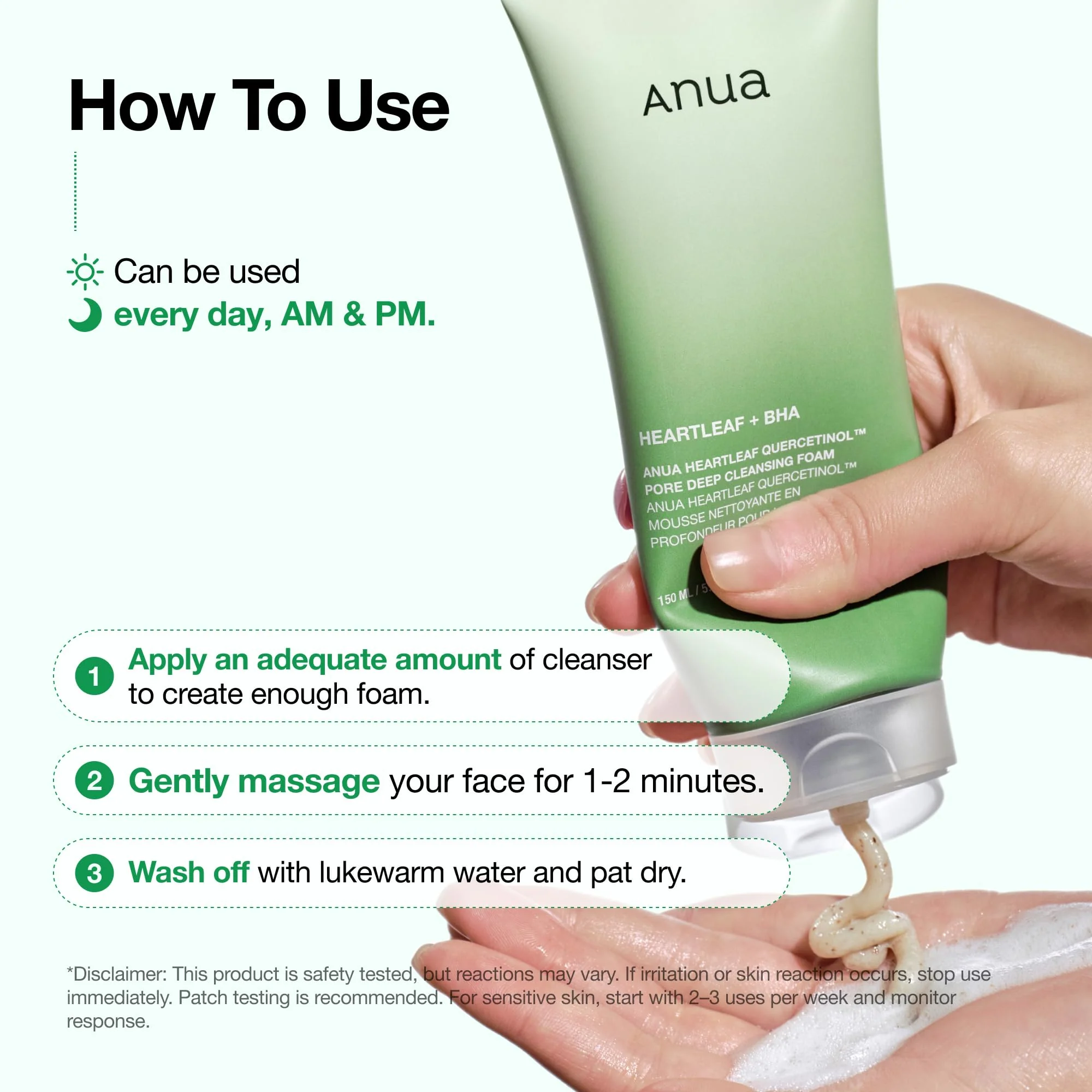 Anua Heartleaf Quercetinol Pore Deep Cleansing Foam, Face wash for Pore Refining Cleanser, Hydrating Daily Facial Cleanser For Double Cleansing, Gentle Foaming with BHA, Korean Skincare, 5.07 fl.oz. - Image 7