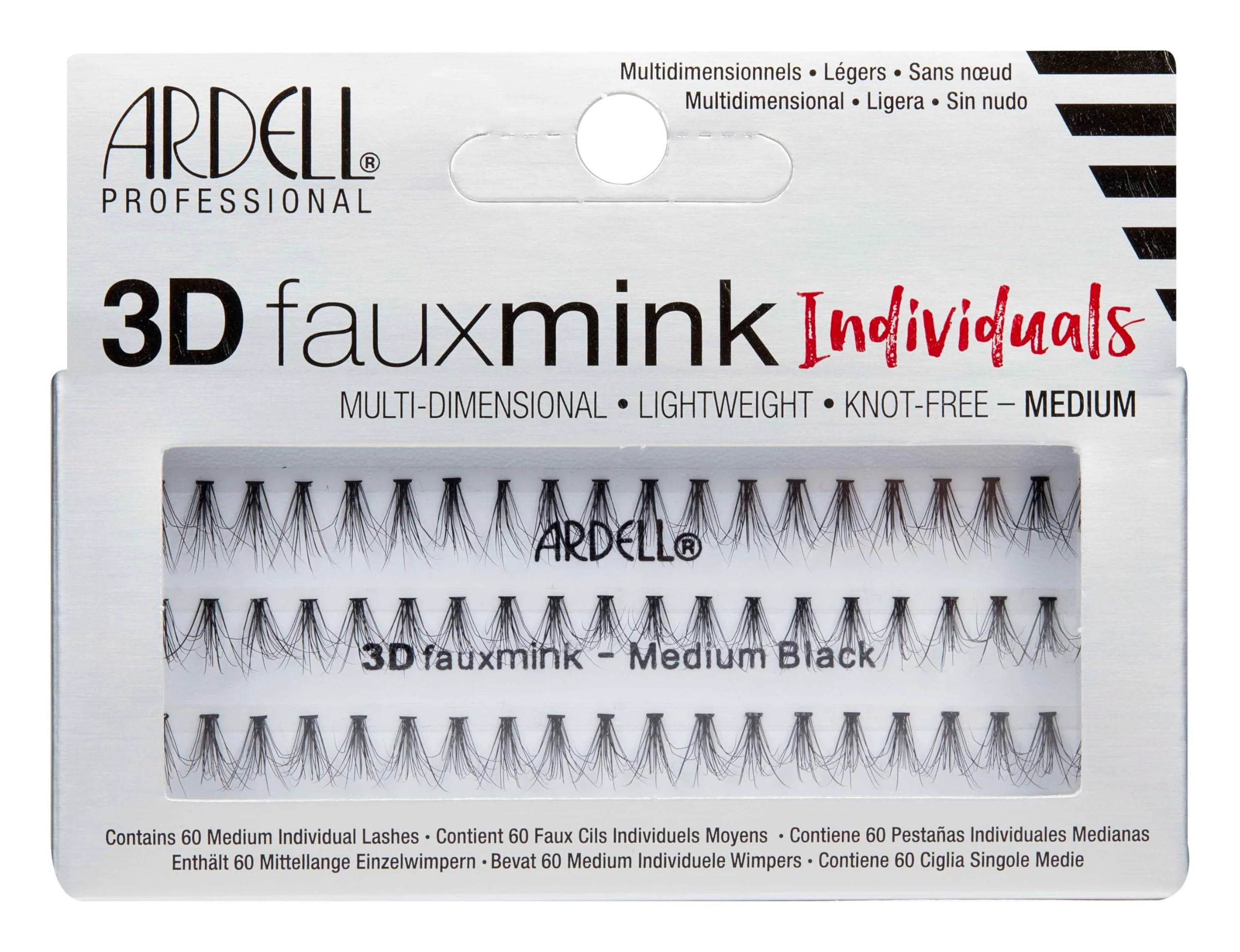 Ardell 3D Faux Mink Individual Lashes – Medium Black, Knot-Free Cluster Lashes, Customizable Eyelash Extension Kit, 4 Pack