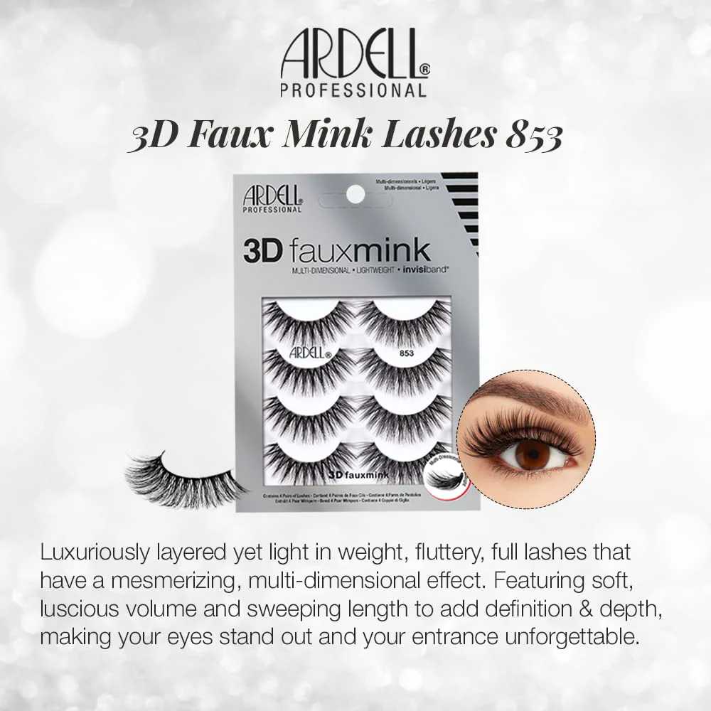 Ardell 3D Faux Mink Lashes 853 - Reusable Wispies Eyelashes with Invisiband for Seamless Volume, 4 Pairs - Image 2