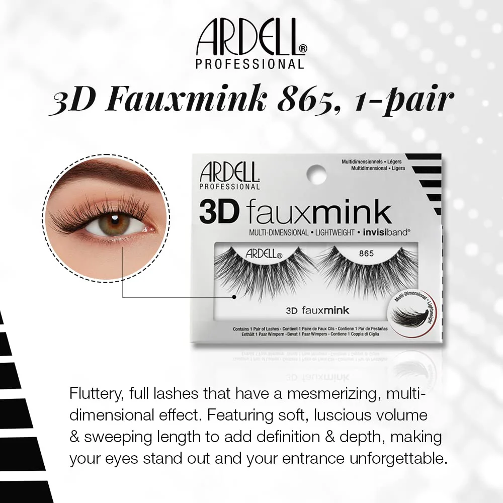 Ardell 3D Faux Mink Lashes 865 - Lightweight, Reusable, Wispy False Eyelashes for a Dramatic Natural Look, 1 Pair - Image 2