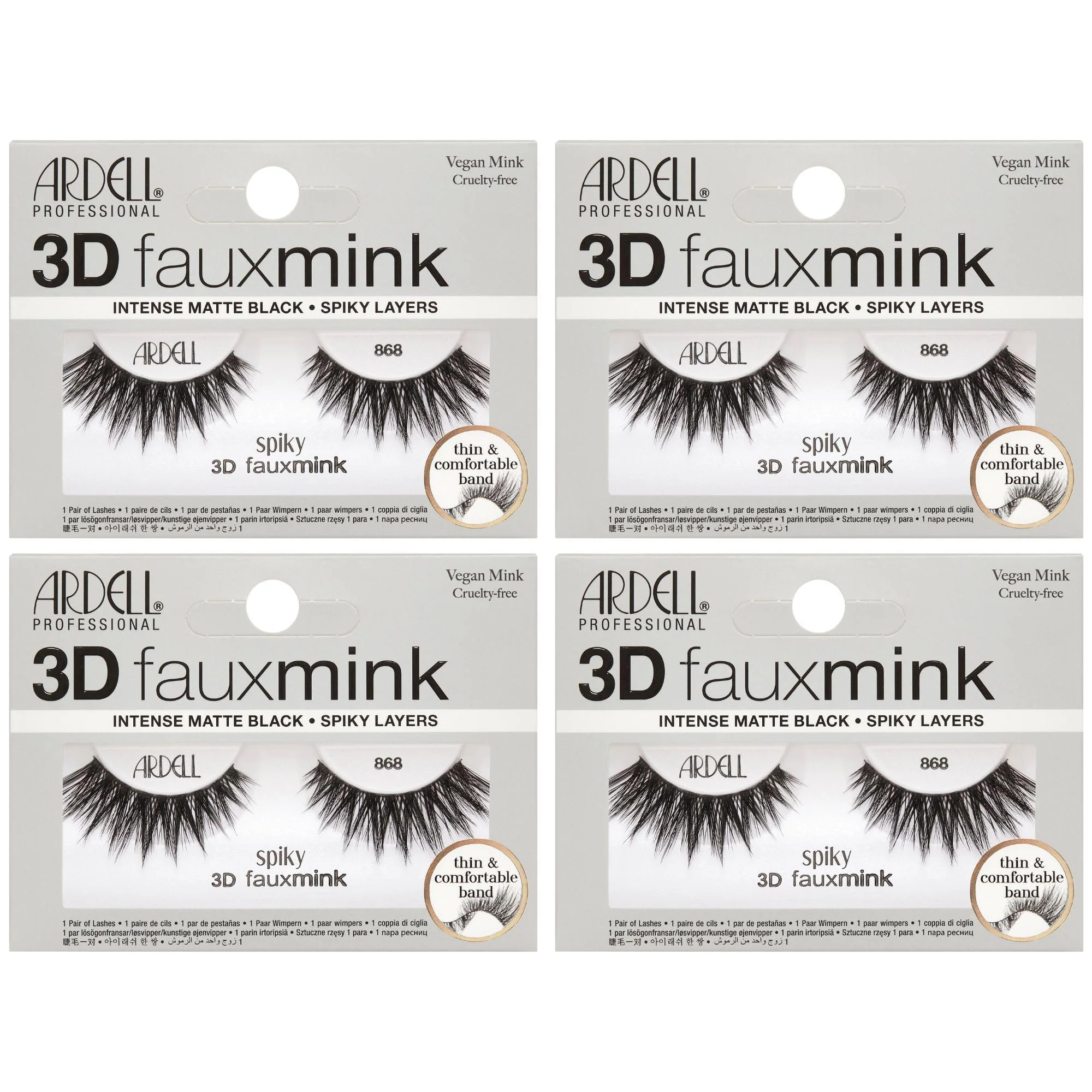 Ardell 3D Faux Mink Lashes 868 – Spiky Layers Wispy Lashes, Intense Matte Black False Eyelashes, Vegan Mink, Medium Volume Lash Strips, 4 Pack