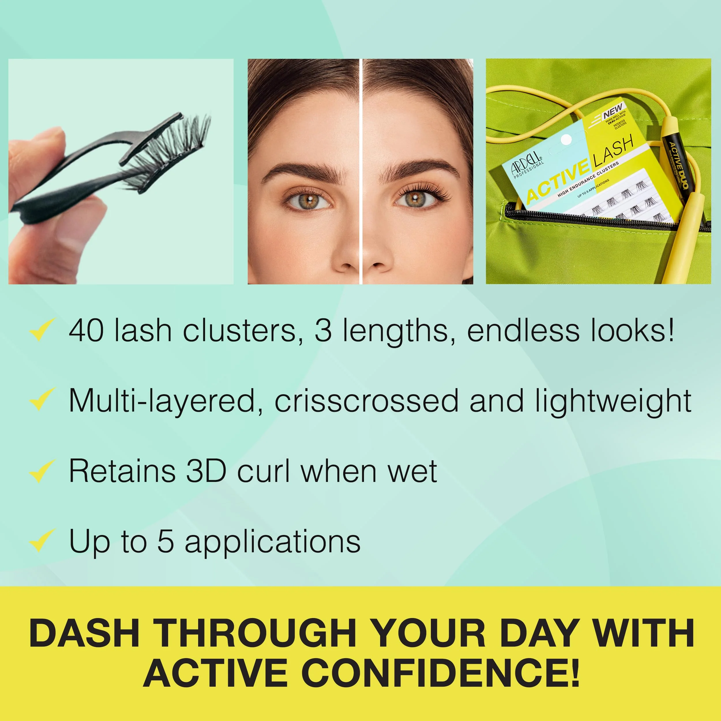 Ardell Active Lash Clusters, Dash - Waterproof, DIY Eyelash Extensions, Multi-Length Individual Lashes, Reusable False Eyelashes, 1 Pack - Image 4