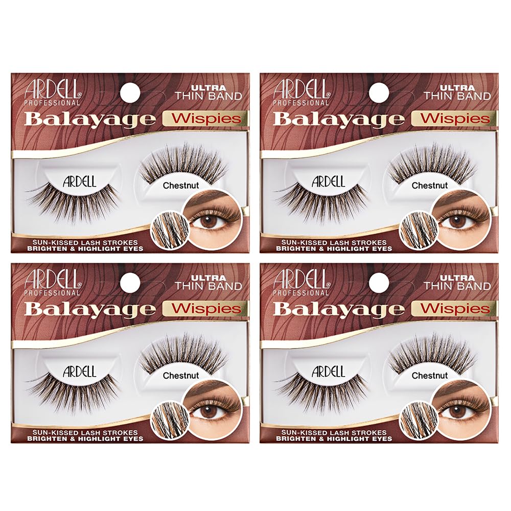 Ardell Balayage Wispies False Eyelashes - Chestnut, Ultra Thin Band, Natural Wispy Lashes, 4 Pack