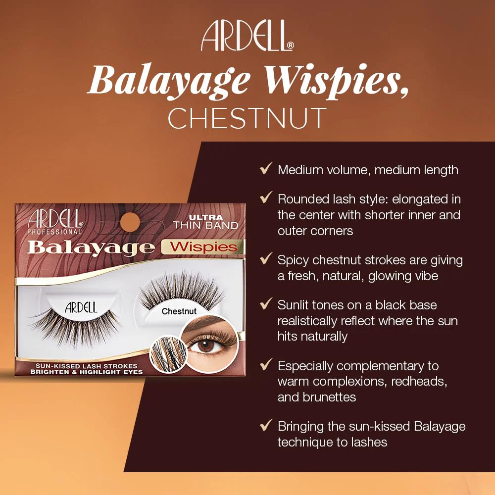 Ardell Balayage Wispies False Eyelashes - Chestnut, Ultra Thin Band, Natural Wispy Lashes, 4 Pack - Image 2