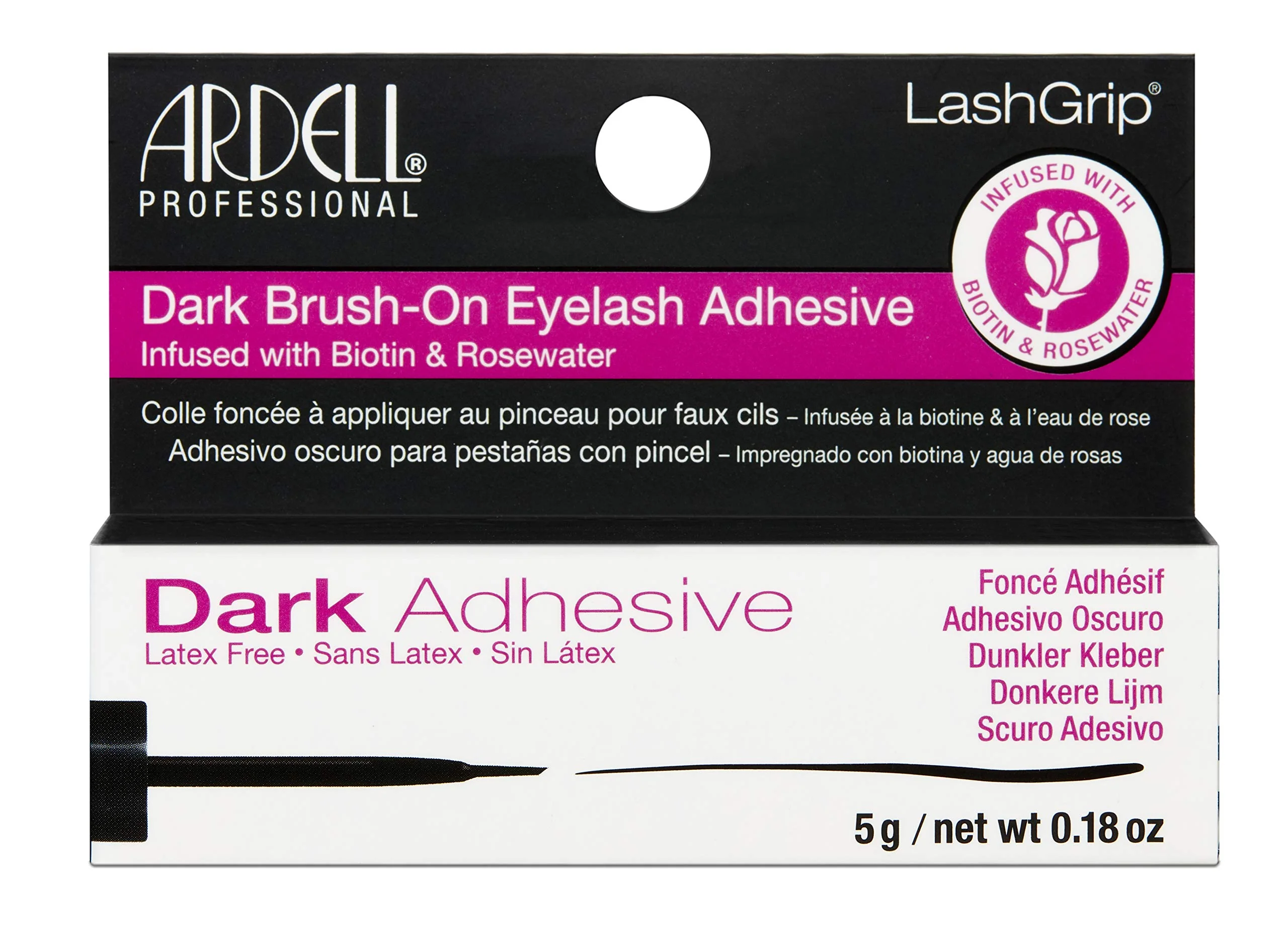 Ardell Brush-On Eyelash Adhesive - Latex-Free Lash Glue with Biotin & Rosewater for Long-Lasting Hold, Easy Application for False Lashes and Lash Clusters - Dark