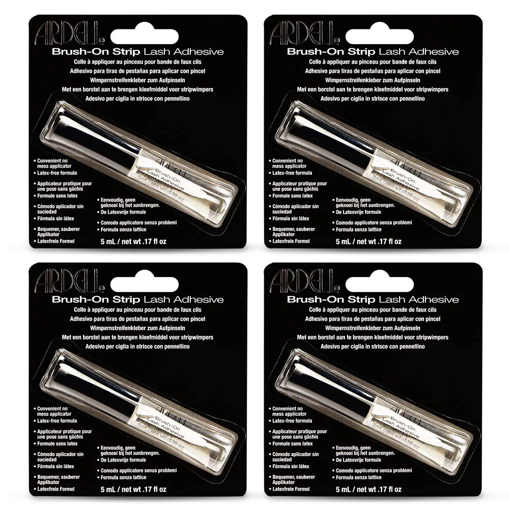 Ardell Brush On Strip Lash Adhesive, Clear Lash Glue for False Lashes, Waterproof, Latex-Free, 5ml, 4 Pack