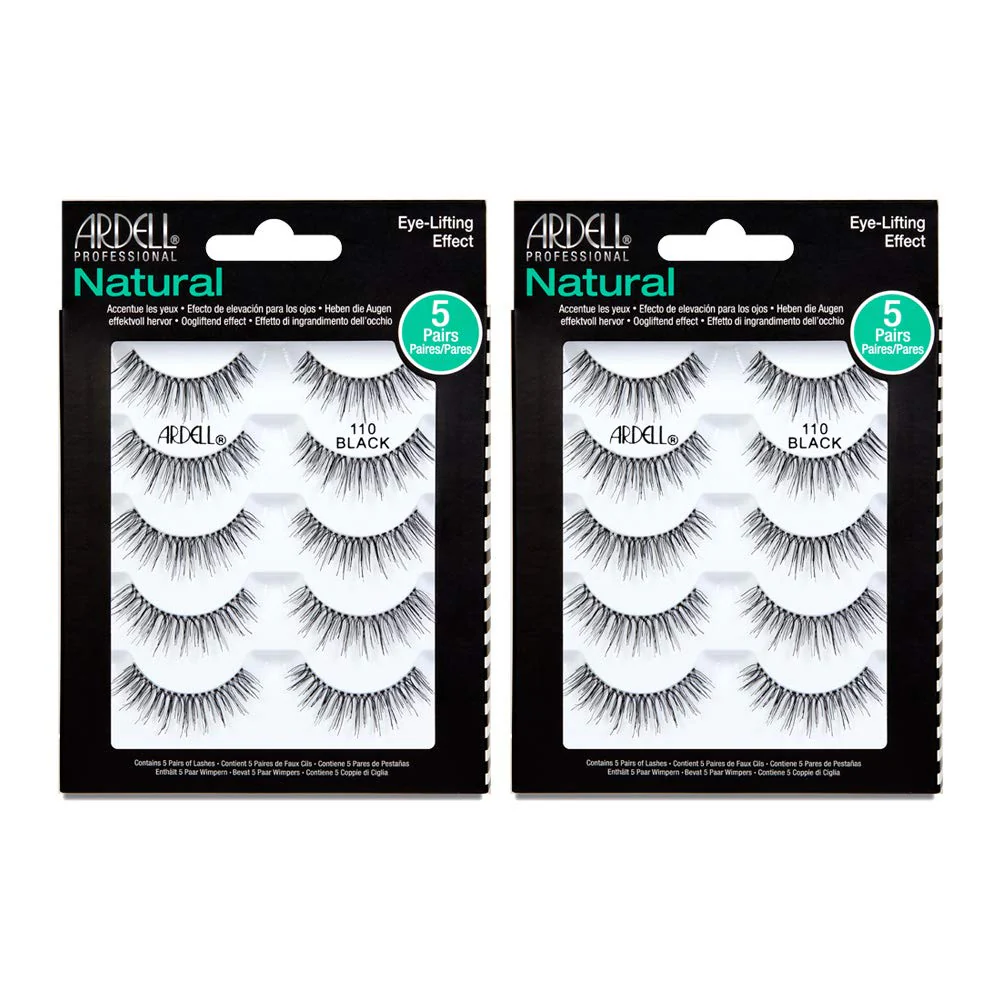 Ardell False Eyelashes 110 Black - Eye-Lifting Effect Eye Makeup, Natural Look Strip Lashes - 5 Pairs, 2 Pack