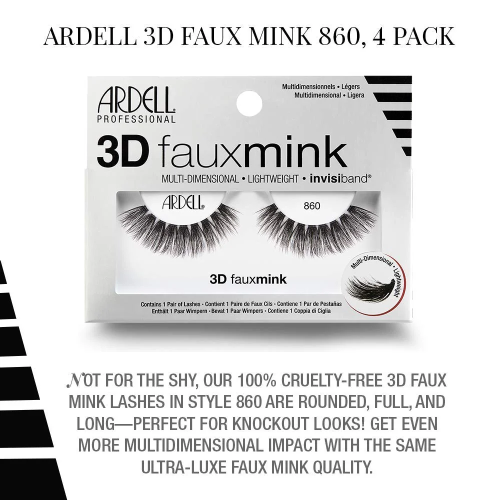 Ardell False Eyelashes 3D Faux Mink Lashes, 860 - Lightweight Strip Lashes with Invisiband for a Dramatic Eye Look, 4 Pairs - Image 3