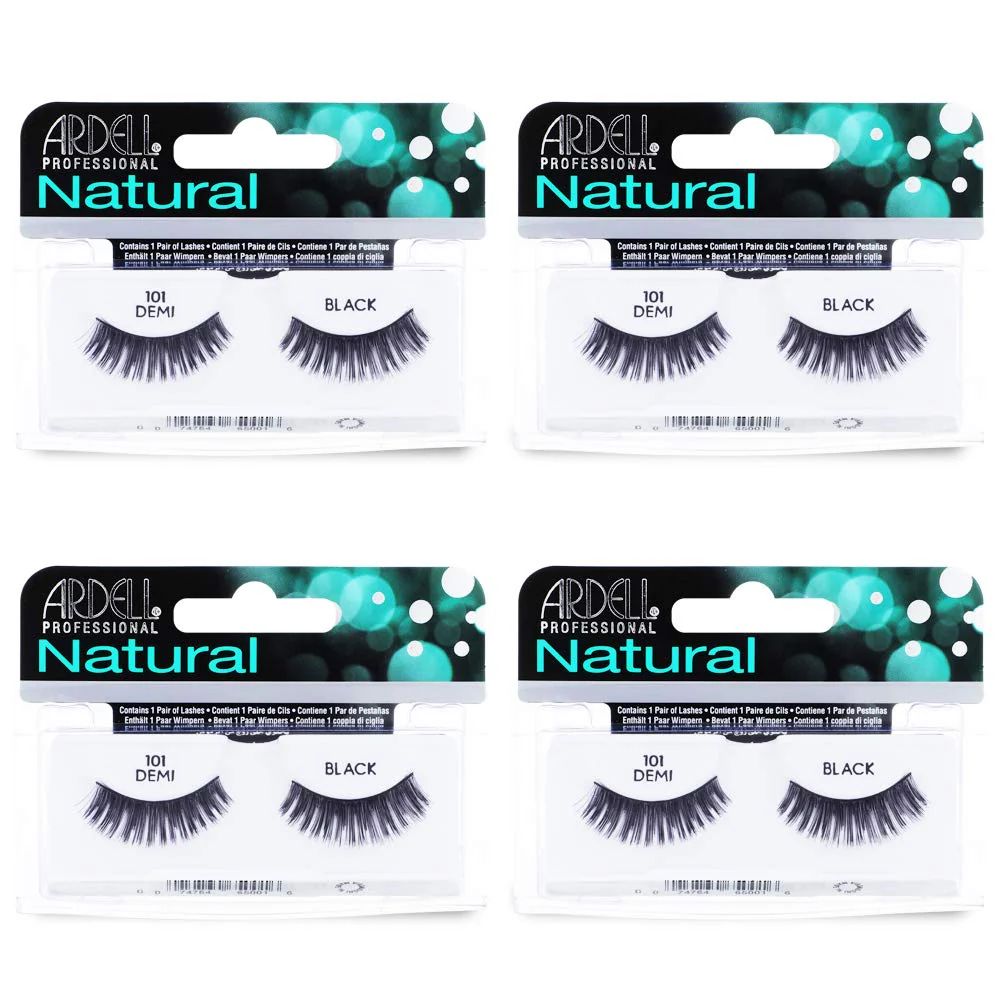 Ardell False Eyelashes Demi 101 - Black, Full Volume, Rounded Strip Wispy Lashes for a Natural Look, 4 Pack
