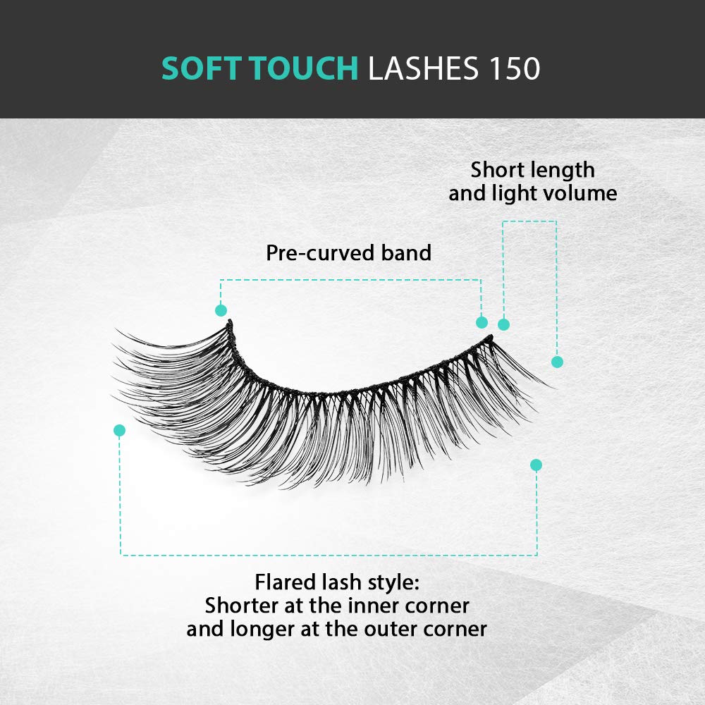Ardell False Eyelashes Soft Touch 150 - Black, Lightweight Tapered Tips for Natural Look Strip Lashes for Everyday Wear, 4 Pack - Image 5