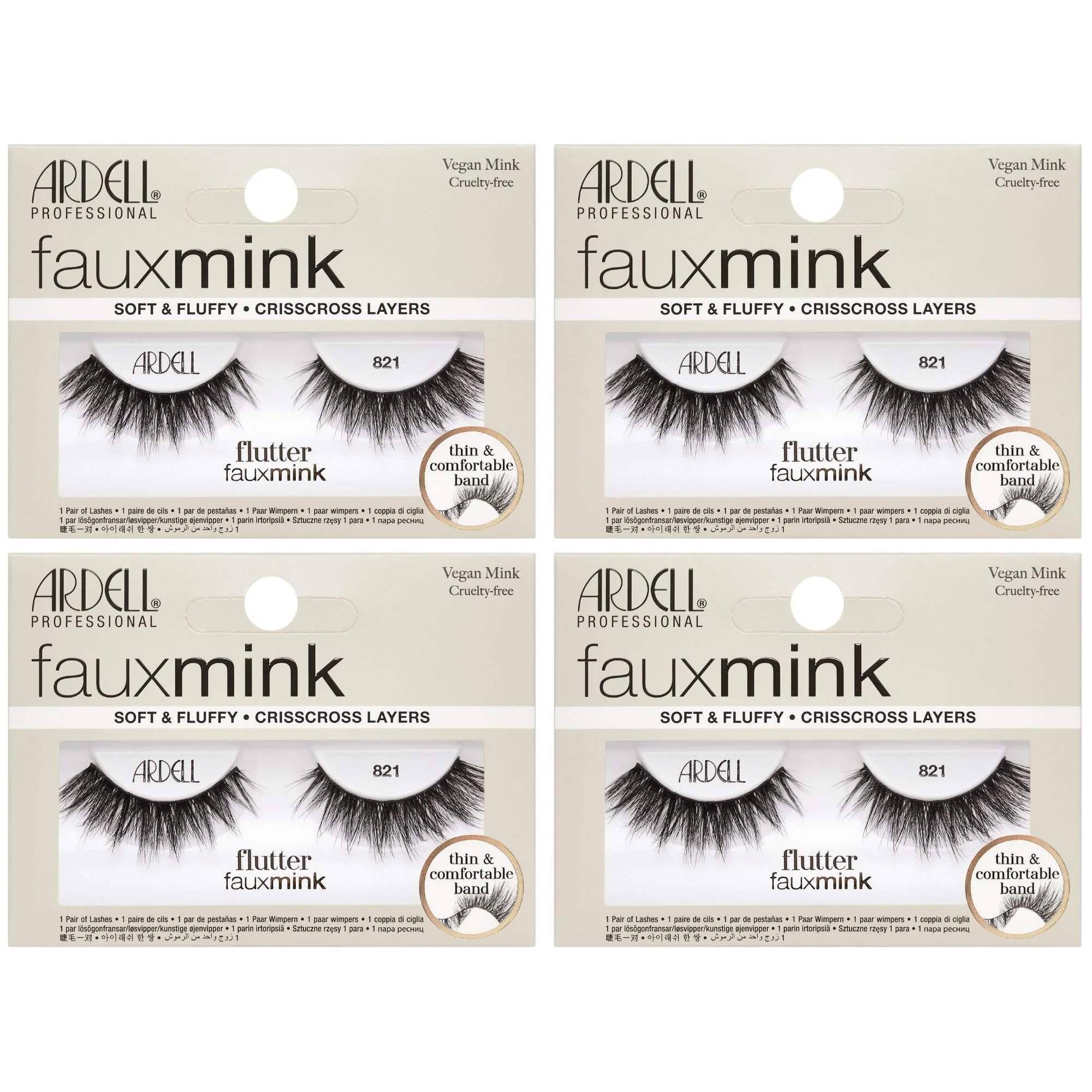 Ardell Faux Mink Lashes 821 – Flutter, Soft & Fluffy, Wispy Lashes Strip False Eyelashes, Vegan Mink, Crisscross Falsies with Thin Band, 4 Pack