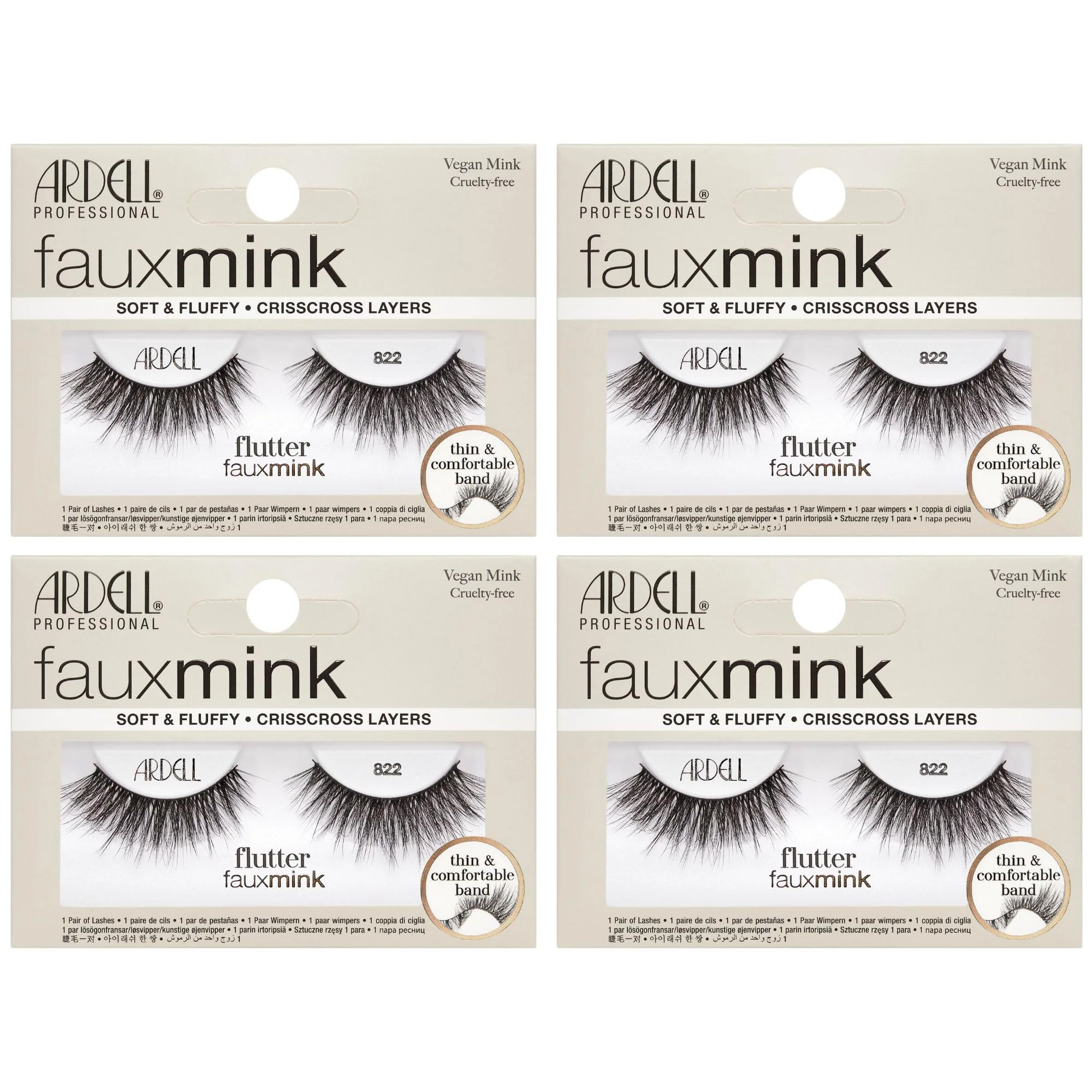 Ardell Faux Mink Lashes Wispies 822 – Fluttery, Wispy Lashes, Full Volume Lash Strip False Eyelashes, Vegan Mink with Knot-Free Invisiband, 4 Pack