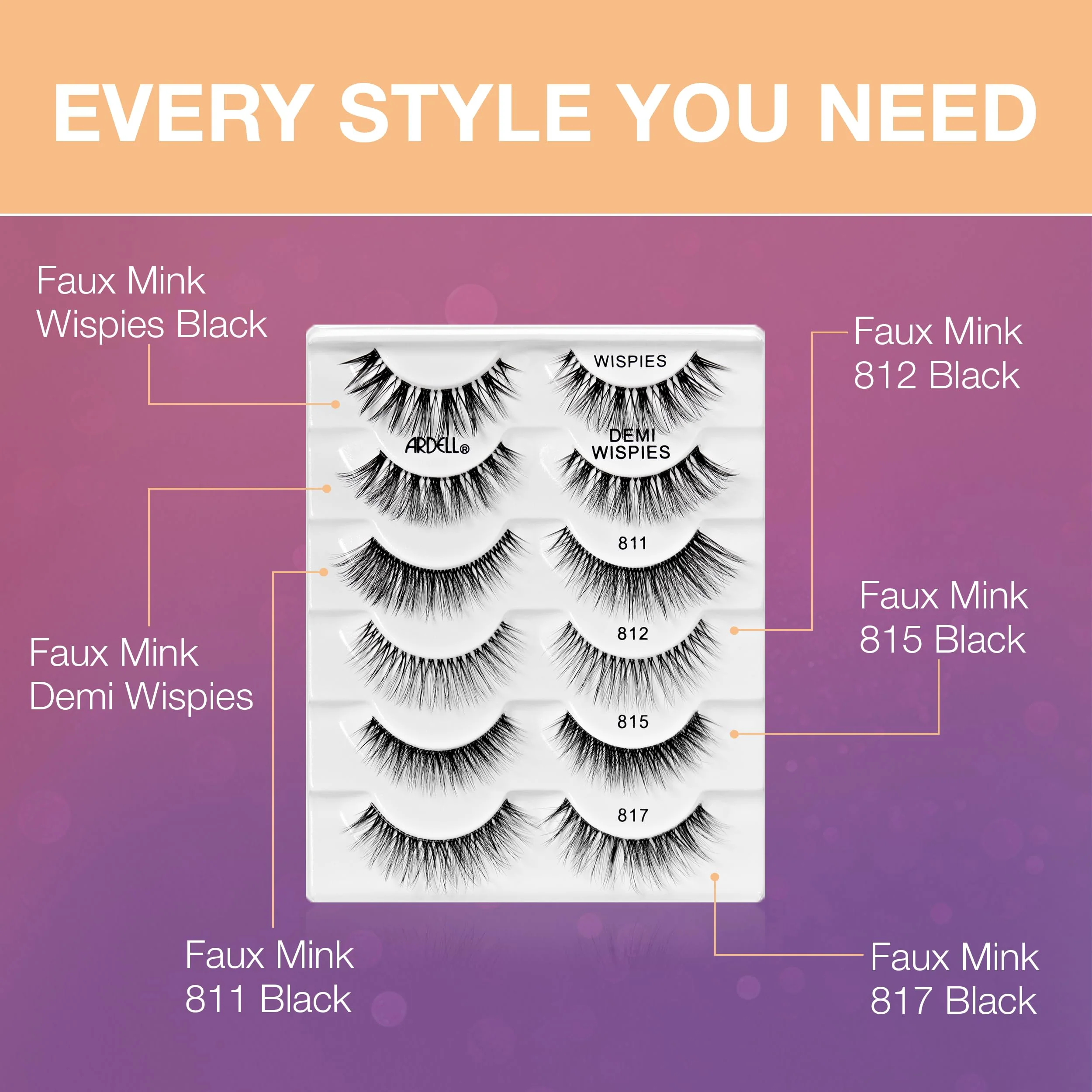Ardell Faux Mink Wispy False Eyelashes Lookbook Lash Set – Natural Look Wispy Lashes Strip (Demi Wispies, 811, 812, 815, 817) with Lash Adhesive, 6 Pairs, 1 Pack - Image 4