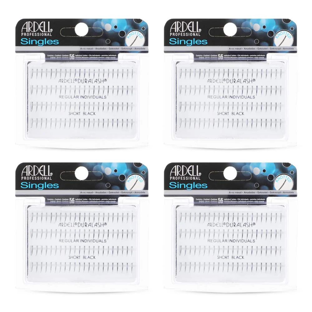 Ardell Individual Lashes Regular Short Black – Natural-Looking Individual Lash Extensions, Customizable Flare Style, 4 Pack